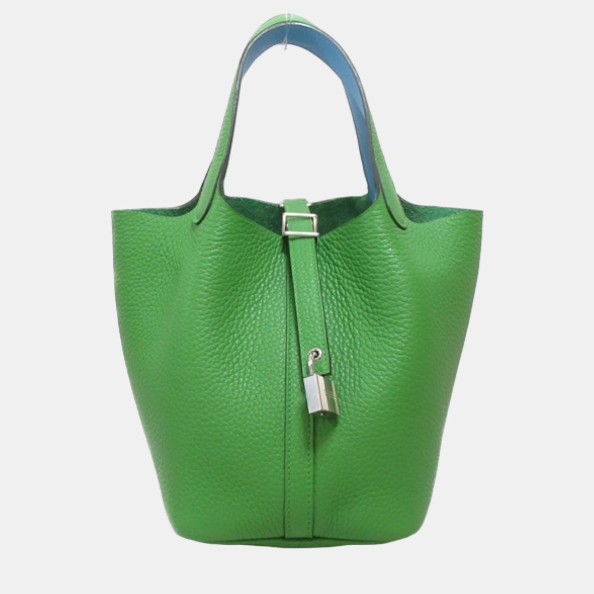 Hermes green leather picotin lock 18 bag