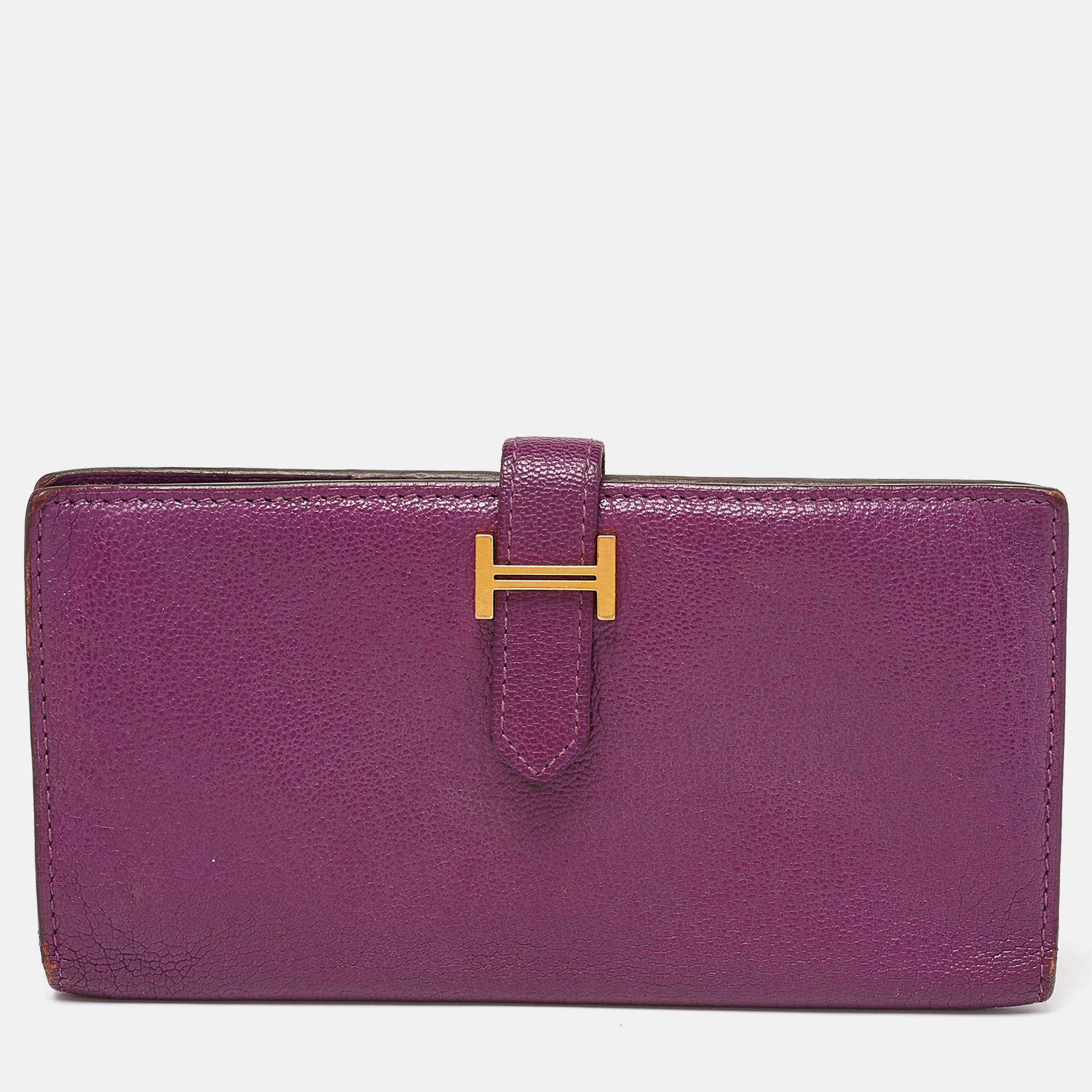 Hermes anemone chevre mysore leather bearn gusset wallet