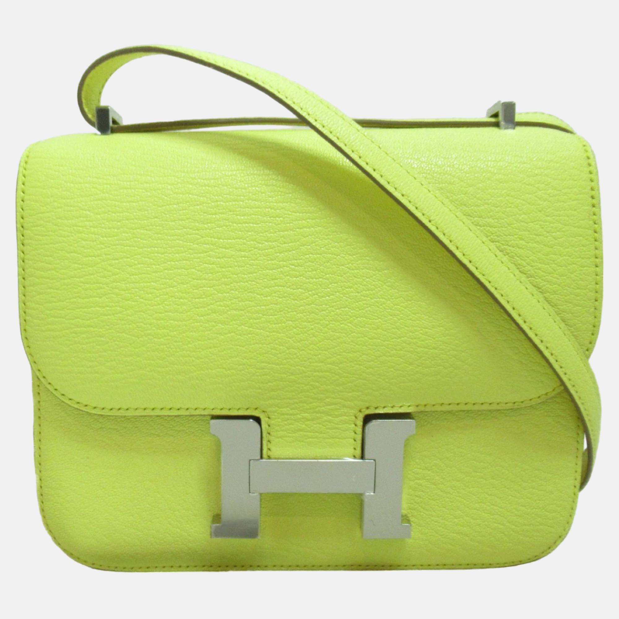 Hermes yellow limoncello shave leather mini constance handbag