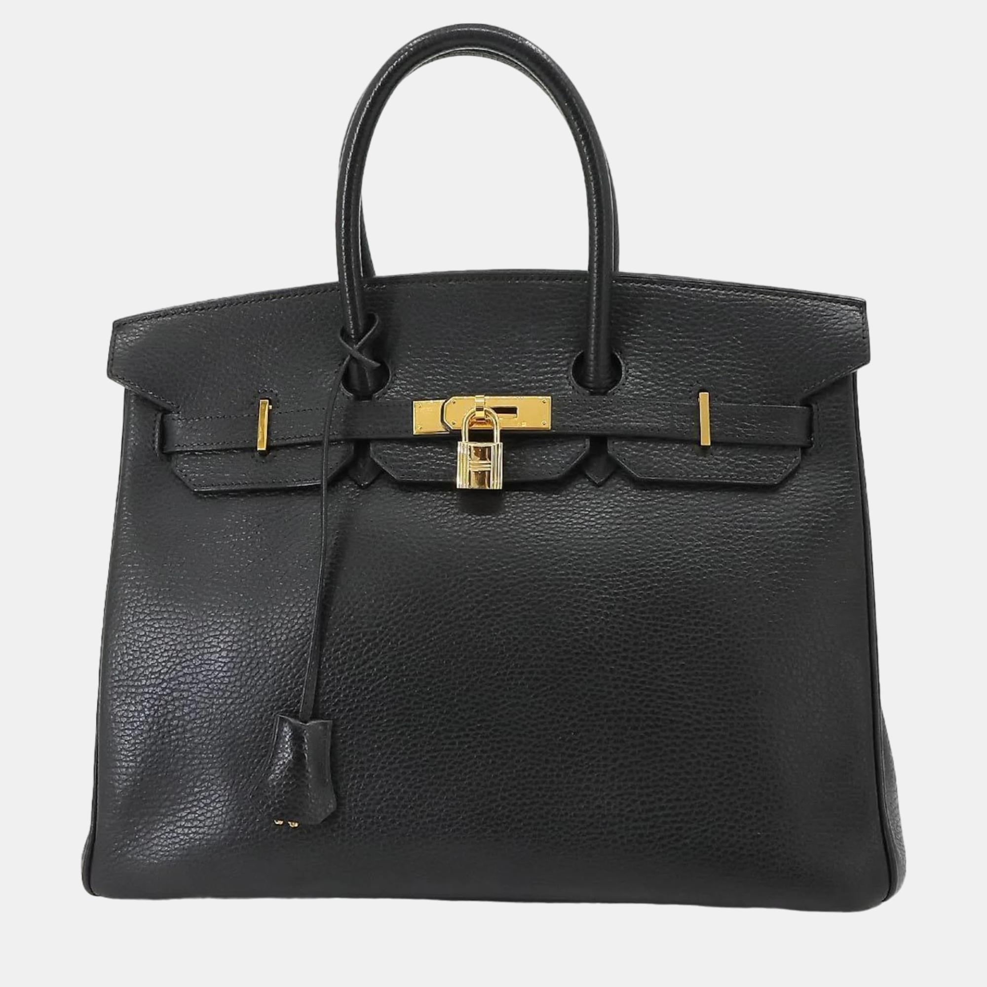 Hermes black ardennes leather birkin 35 tote bag