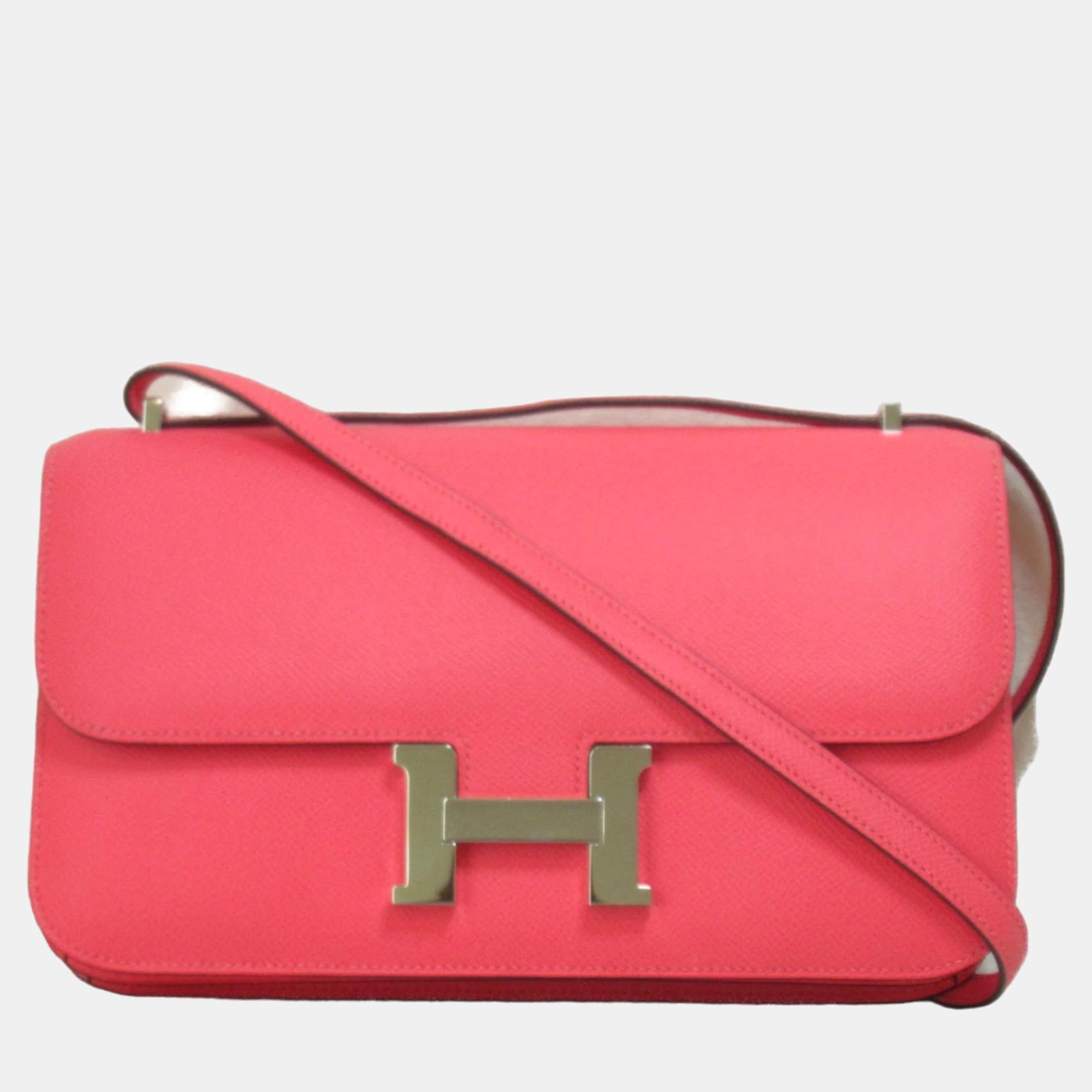 Hermes pink rose azalee elan epsom leather constance bag