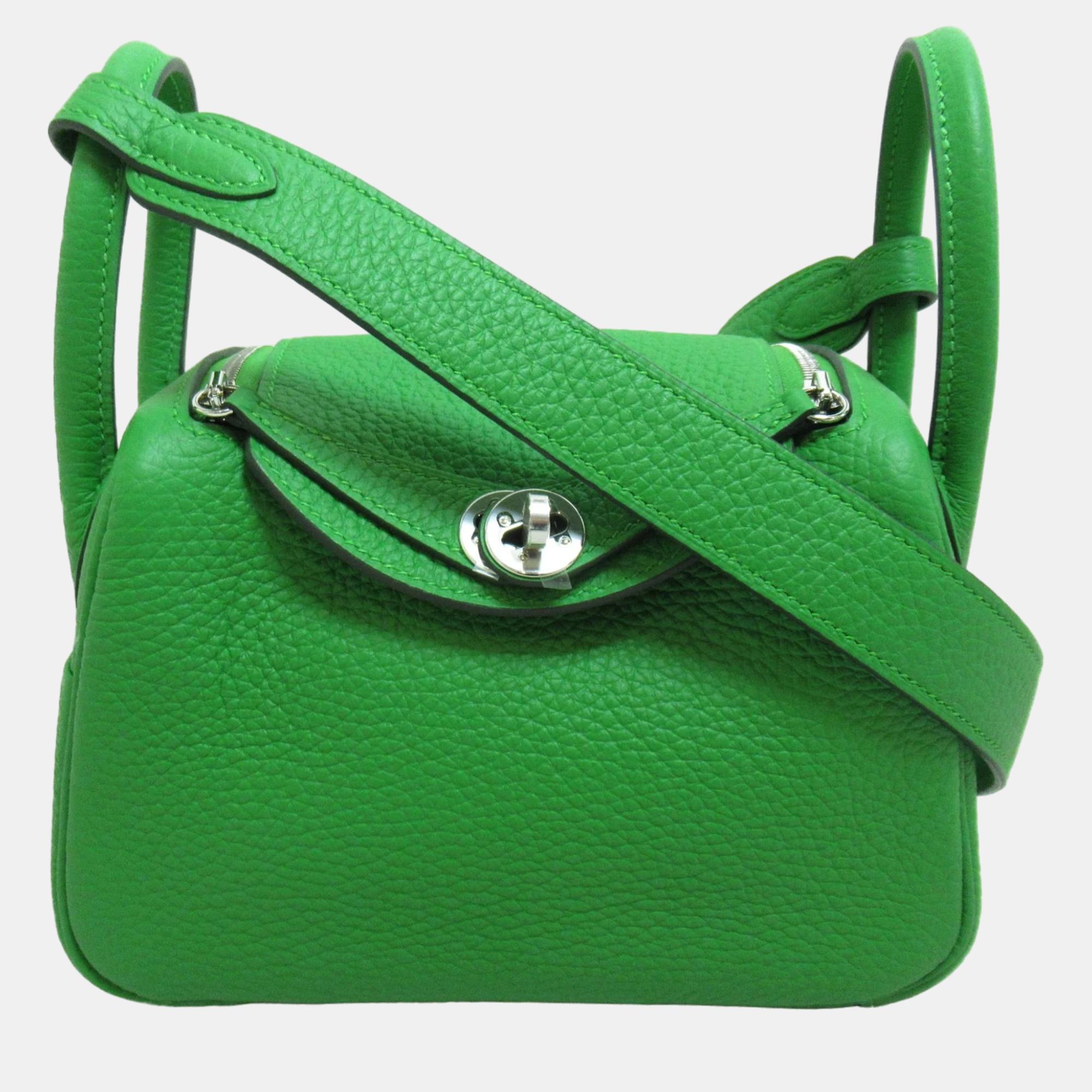 Hermes green taurillon clemence leather mini lindy handbag