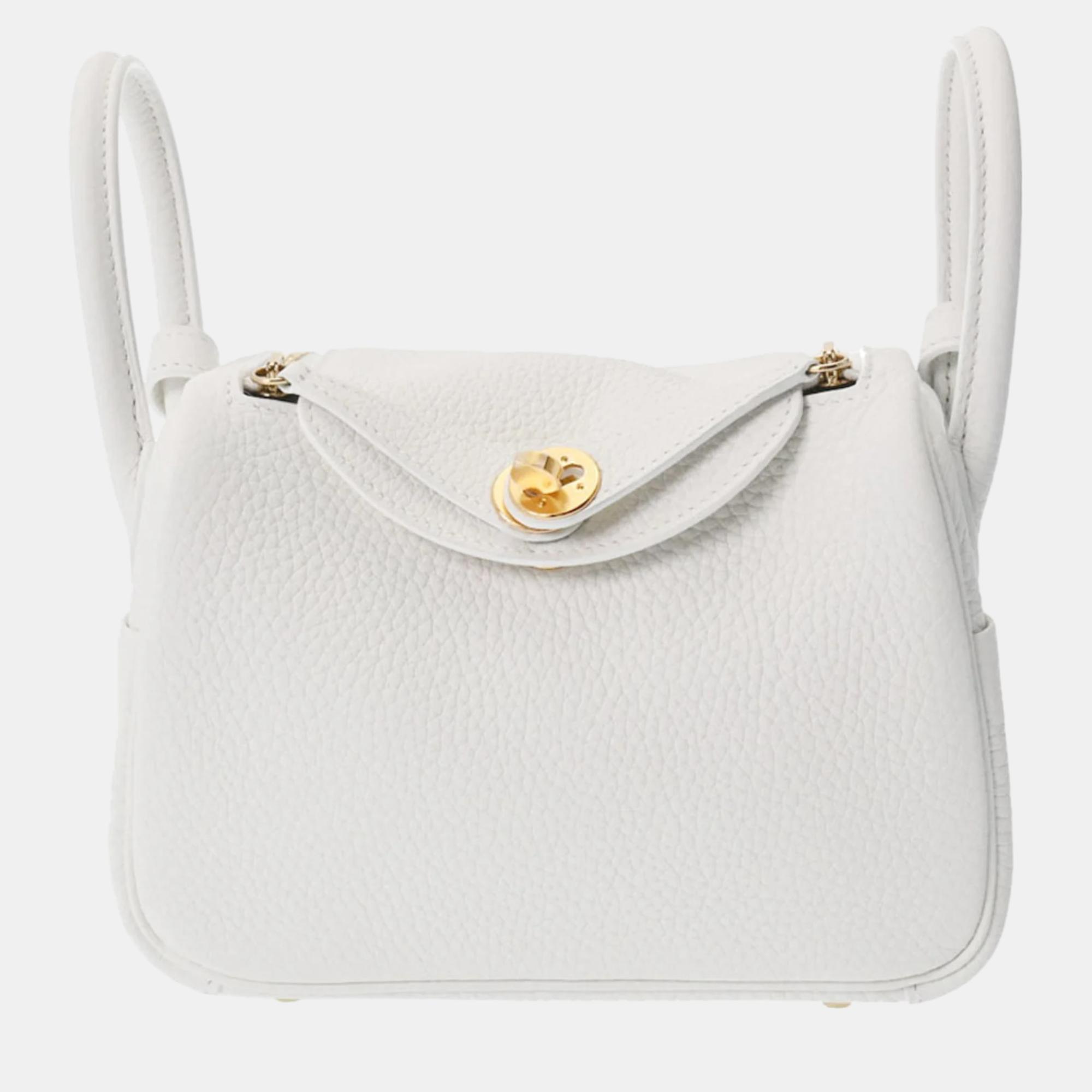 Hermes white taurillon clemence leather mini lindy shoulder bag