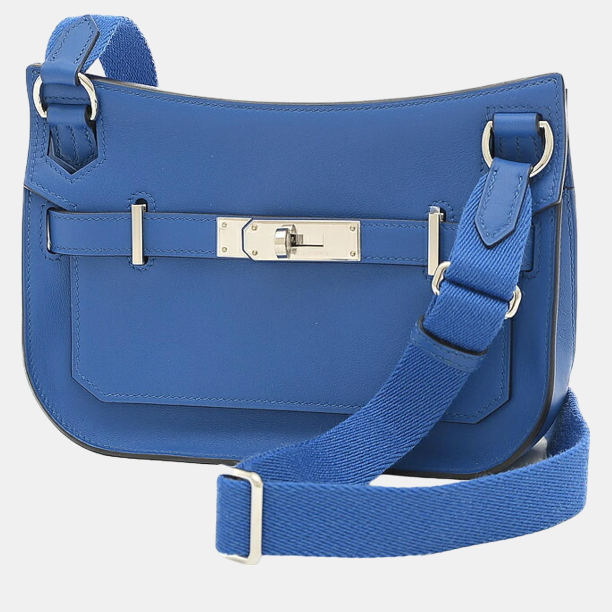 Hermes blue france swift silver hardware b engraved mini gypsiere handbag