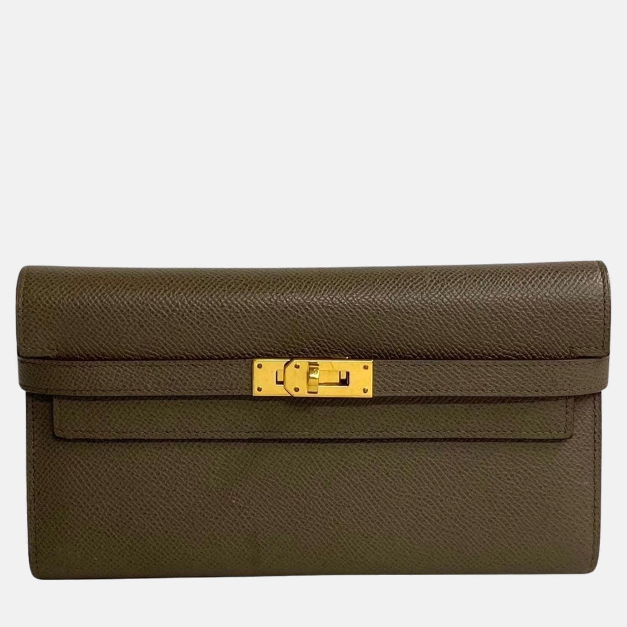 Hermes gray etoube vaux epson leather kelly long wallet