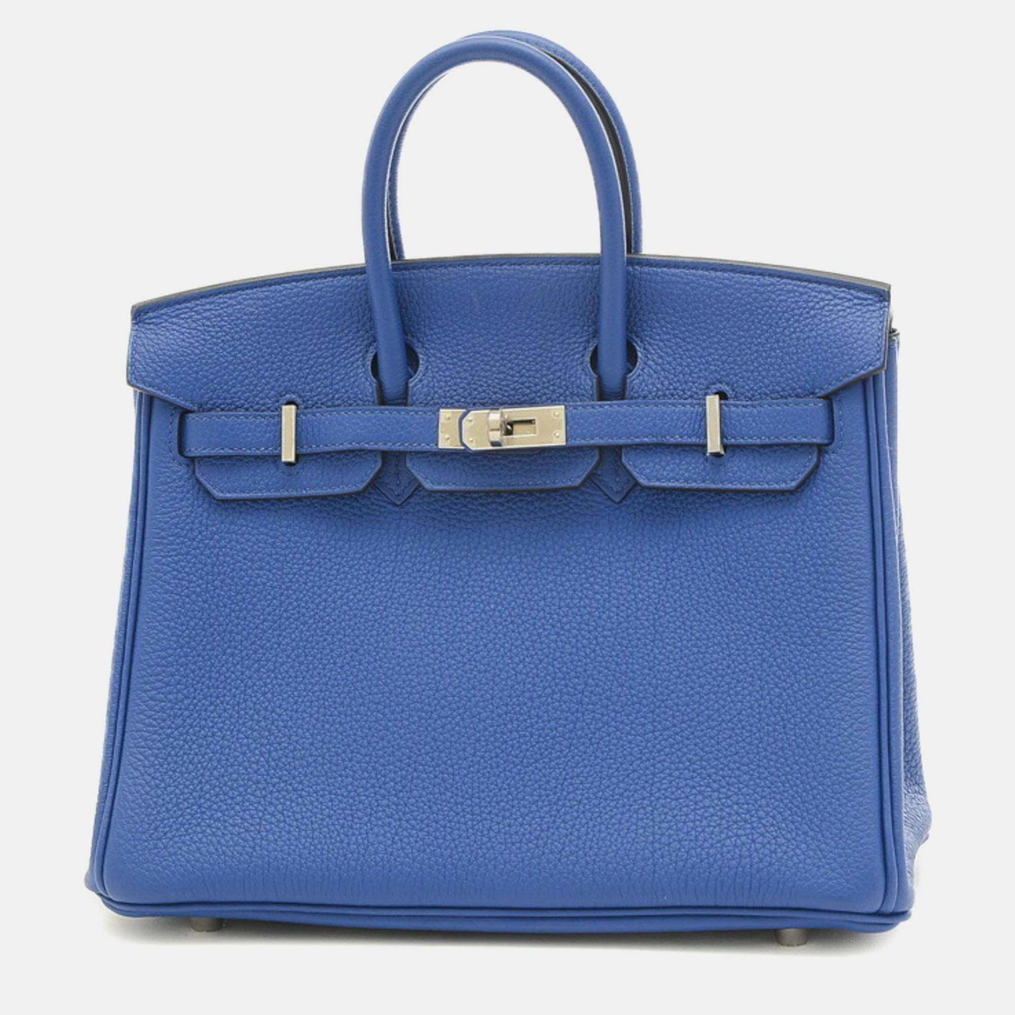 Hermes blue togo leather birkin 25 tote bag