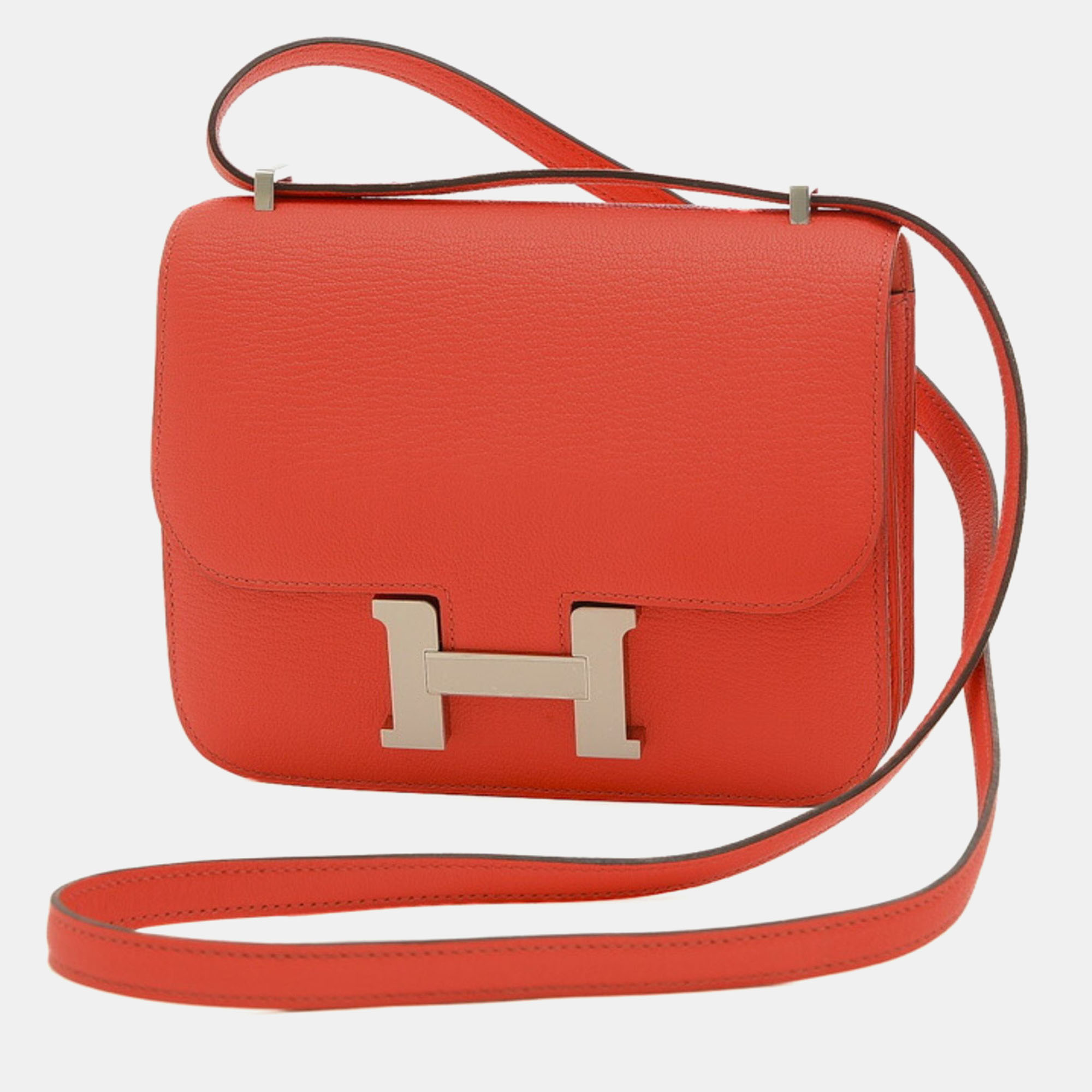 Hermes red chevre leather constance 18 shoulder bag