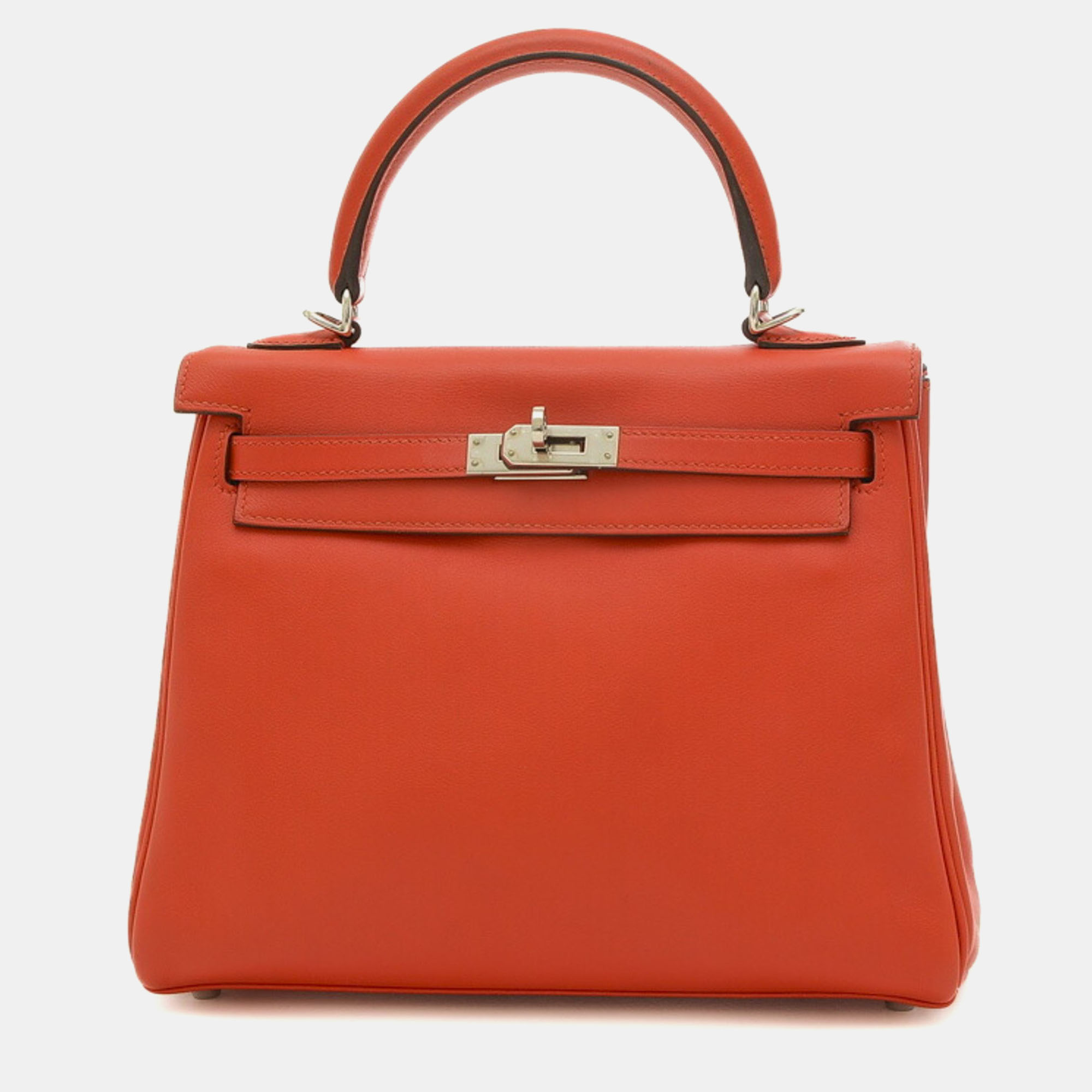 Hermes red swift leather kelly 25 tote bag