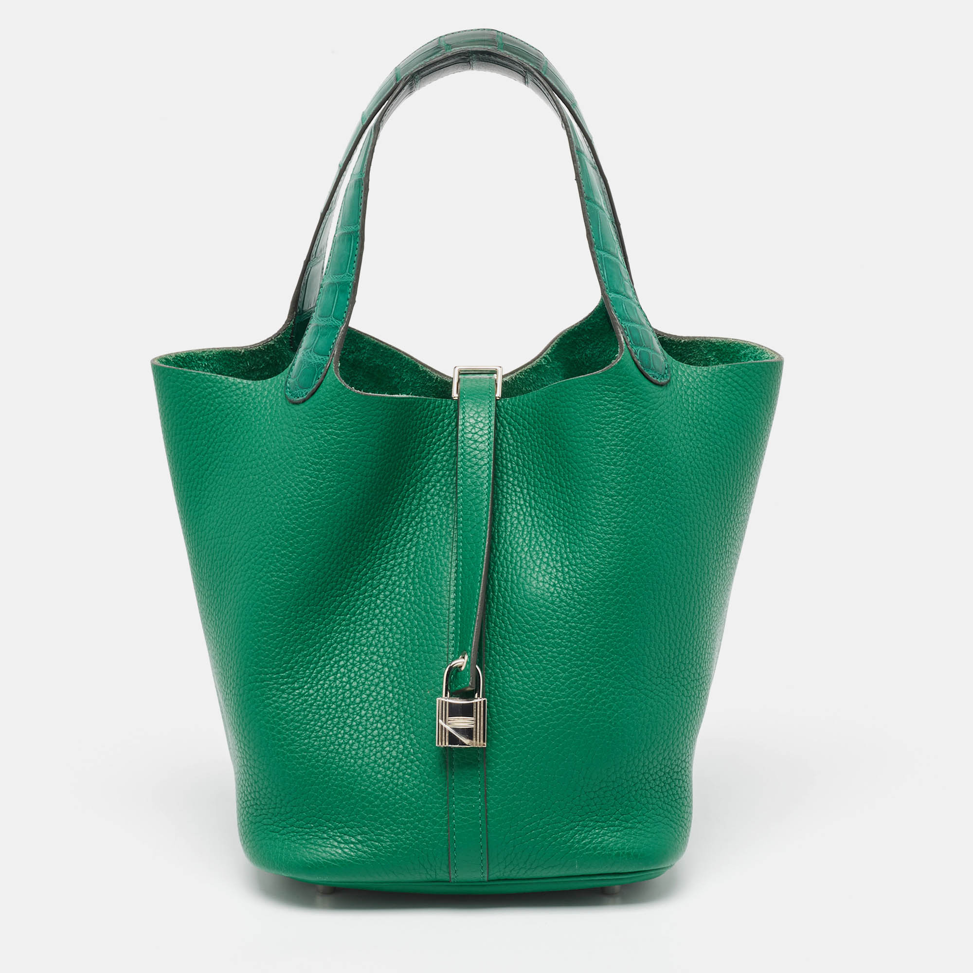 Hermes menthe taurillion leather and alligator picotin lock 22 bag
