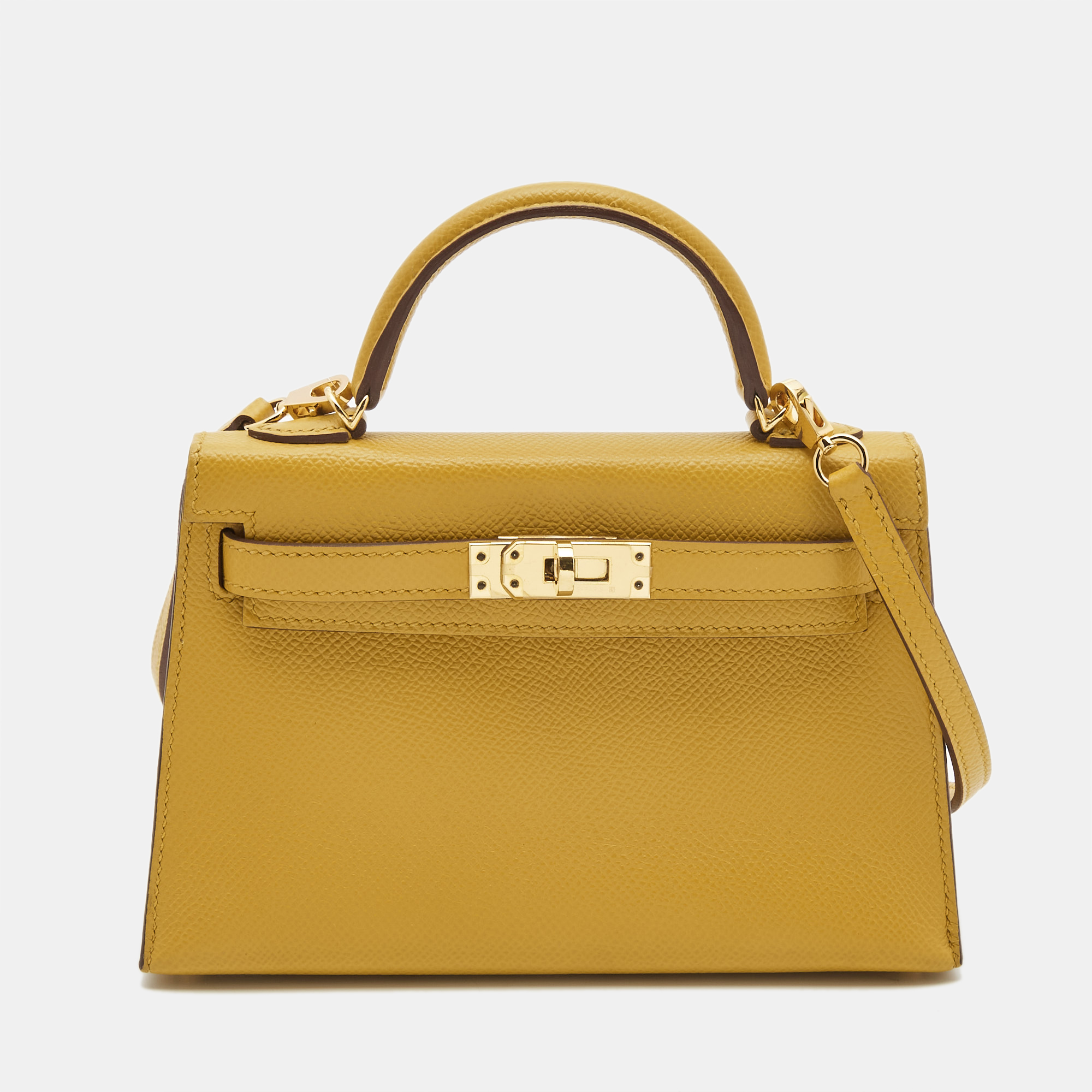 Hermes herm&egrave;s jaune ambre epsom leather gold finish mini kelly ii sellier 20 bag