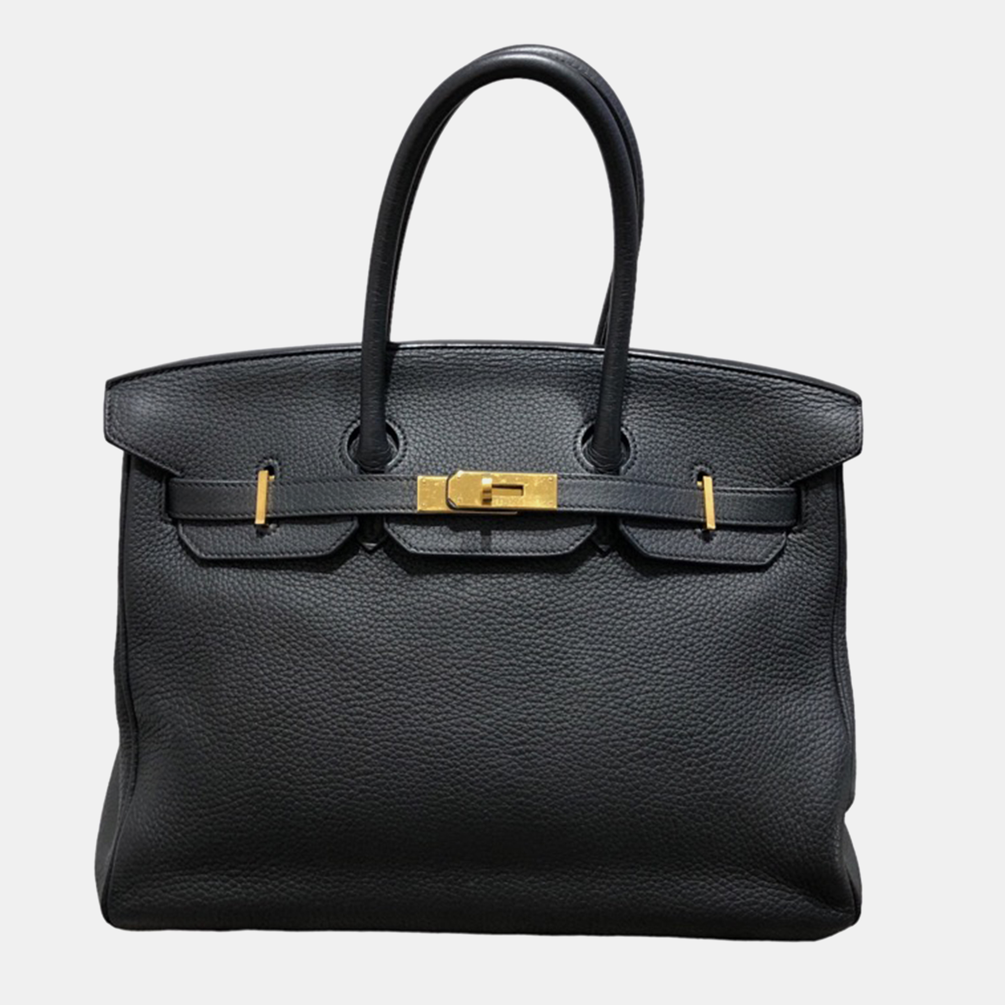 Hermes black leather clemence birkin 35 bag
