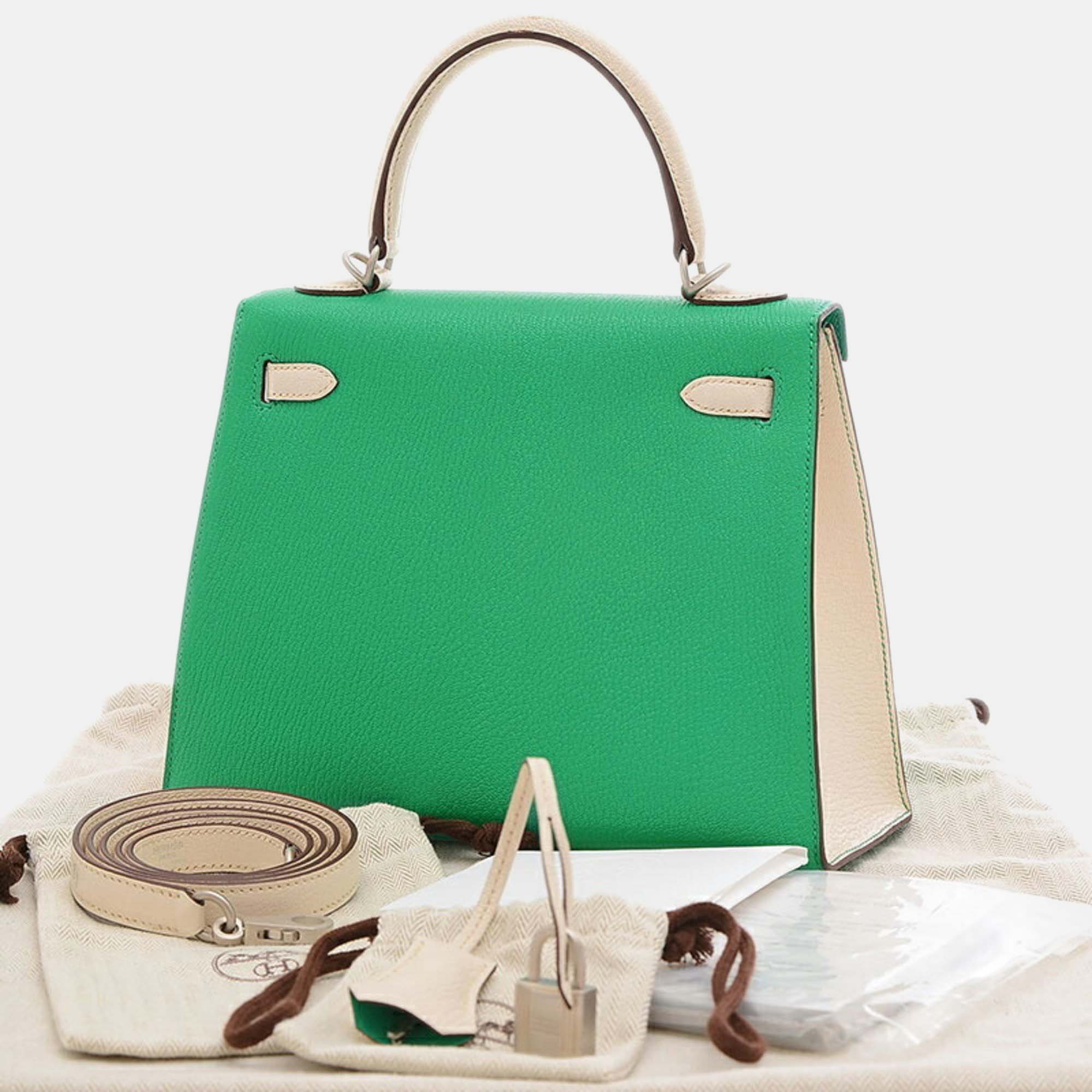 Hermes Mint Mushroom Matte Chevre Kelly Handbag