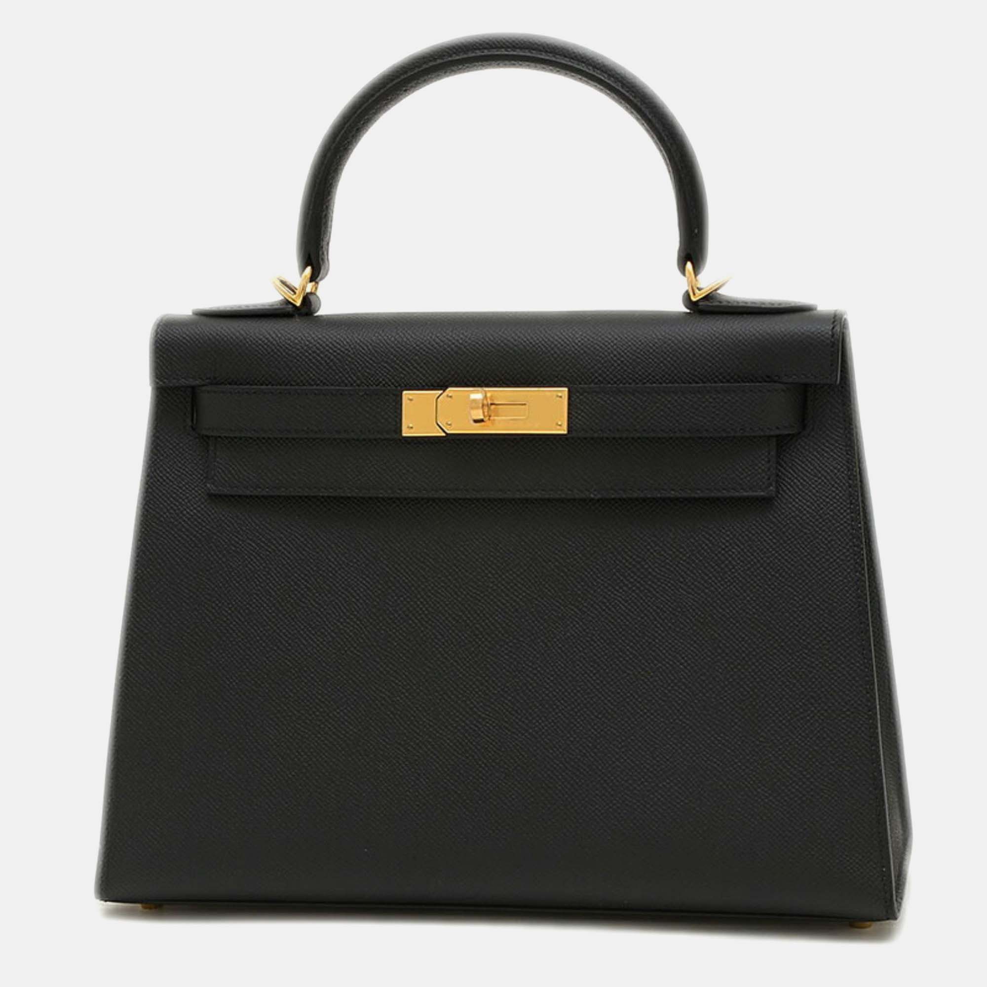 Hermes black epson kelly handbag