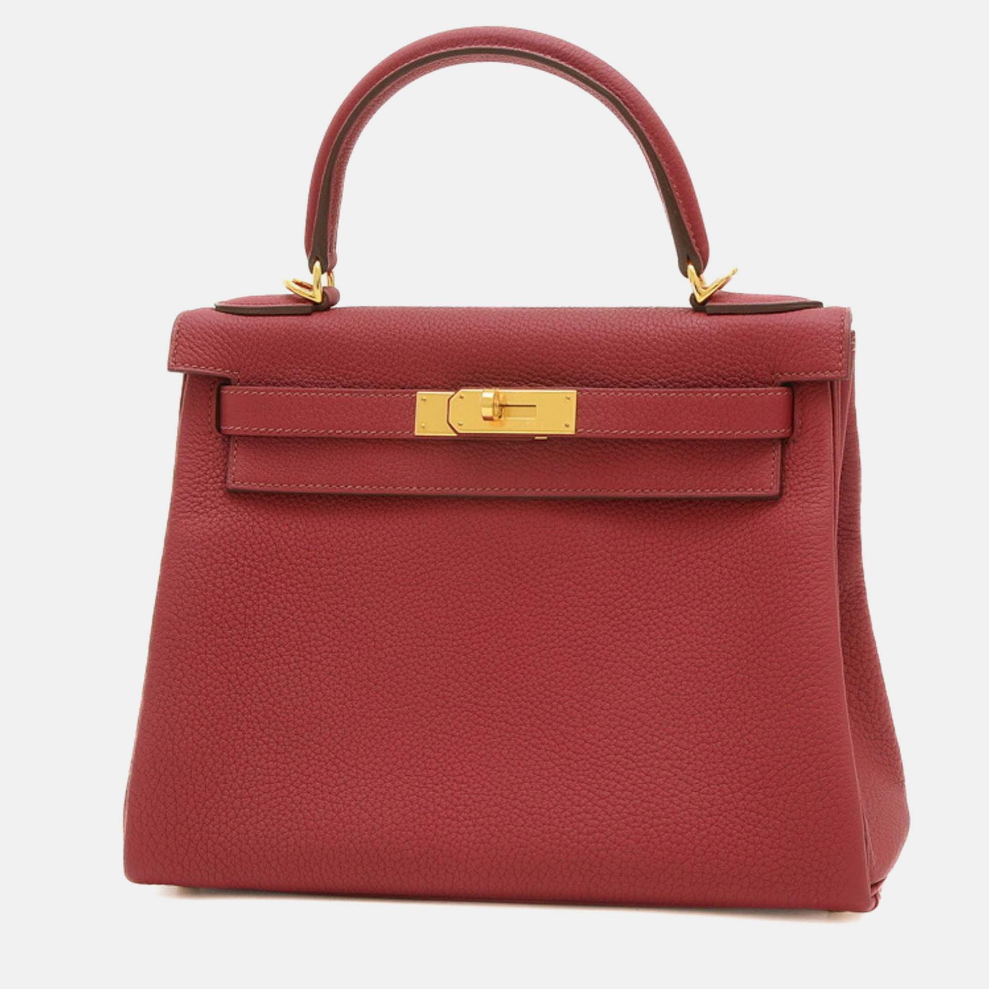 Hermes rouge grenat taurillon clemence leather kelly 28 tote bag