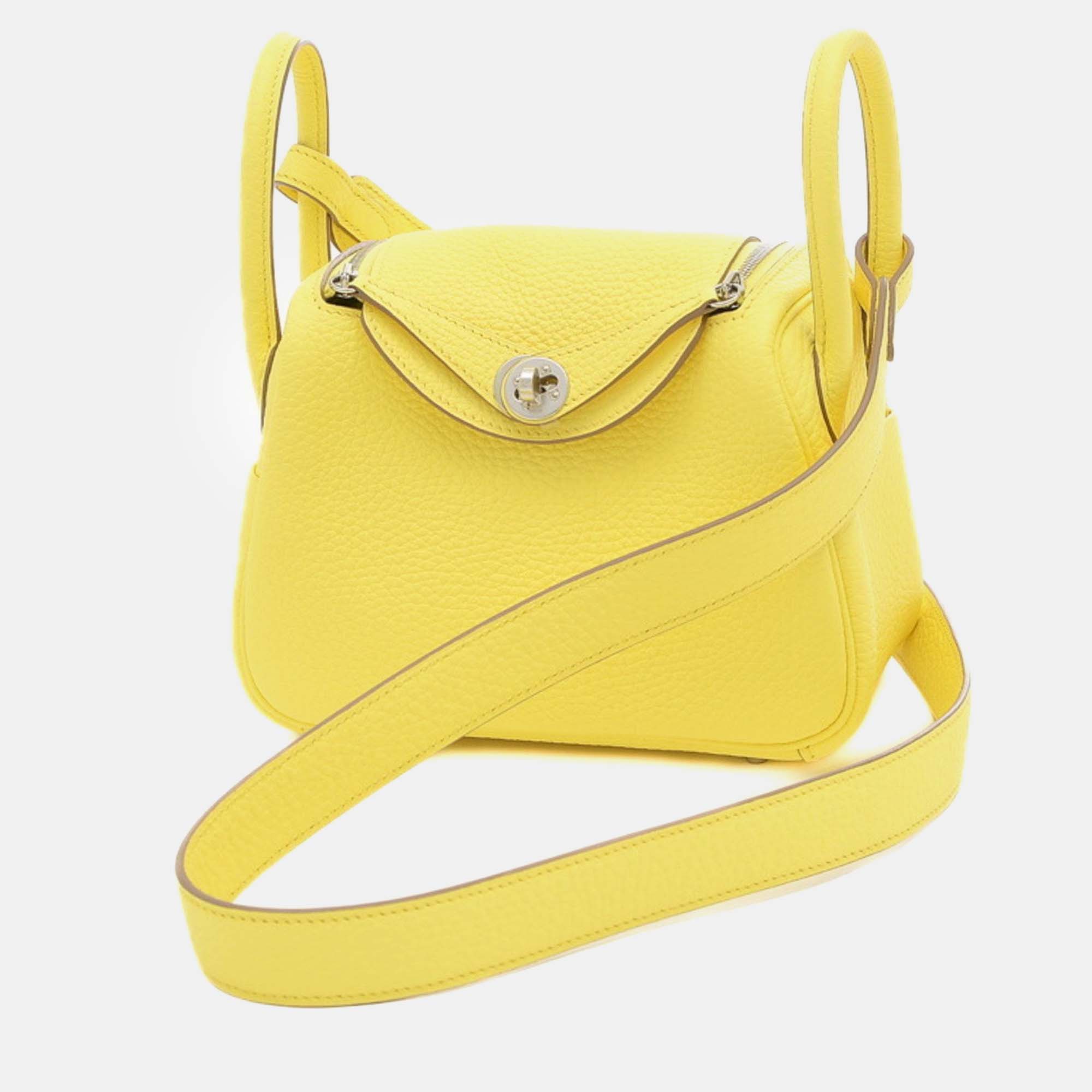 Hermes yellow taurillon clemence leather mini lindy shoulder bag