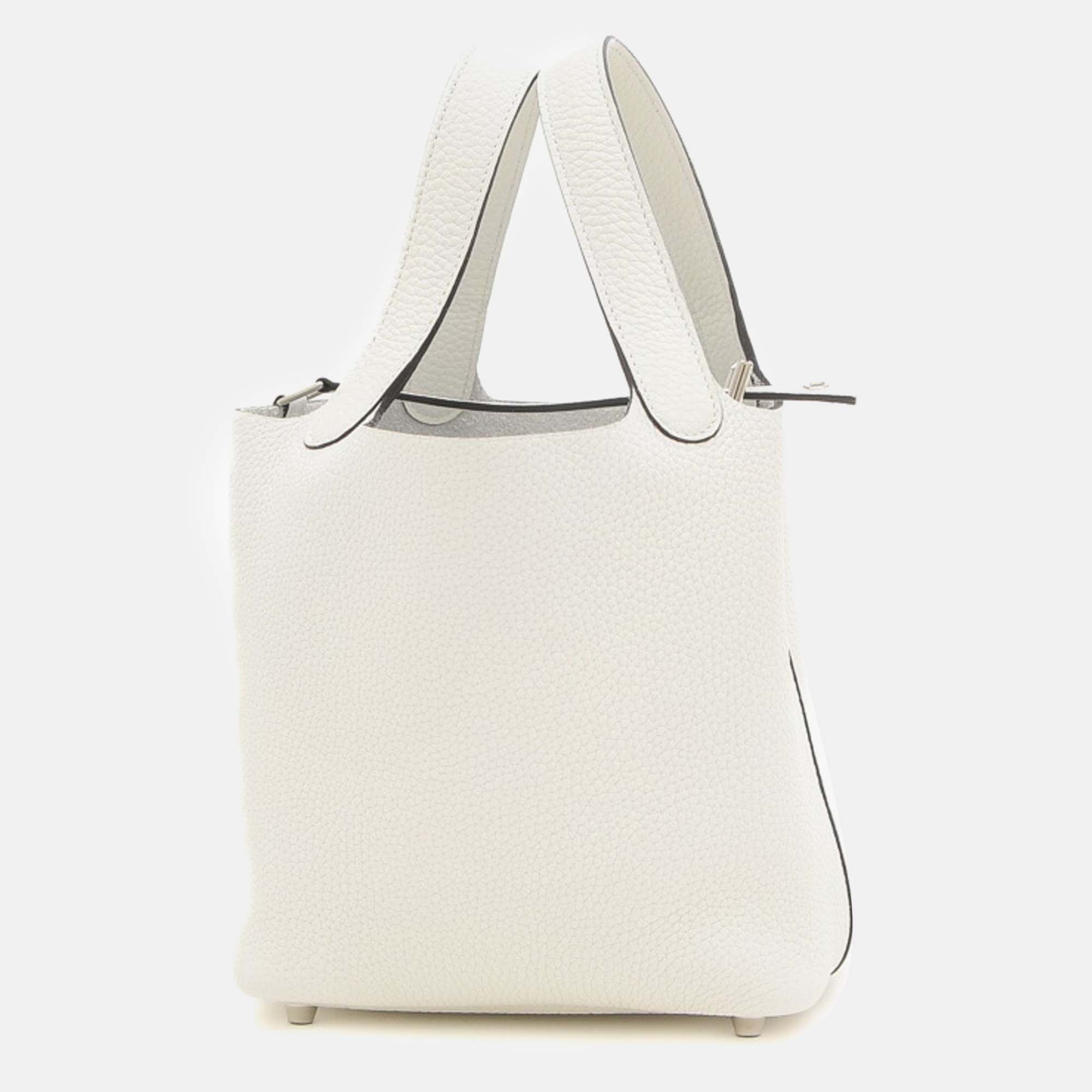 Hermes new white taurillon clemence picotin lock pm handbag
