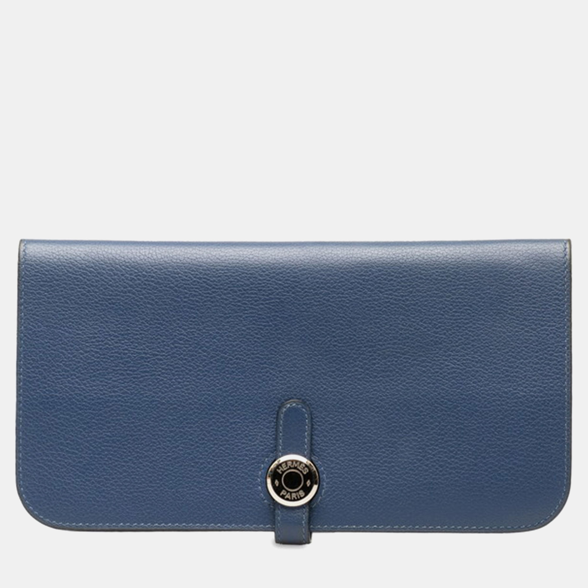 Hermes blue evercolor leather dogon wallet