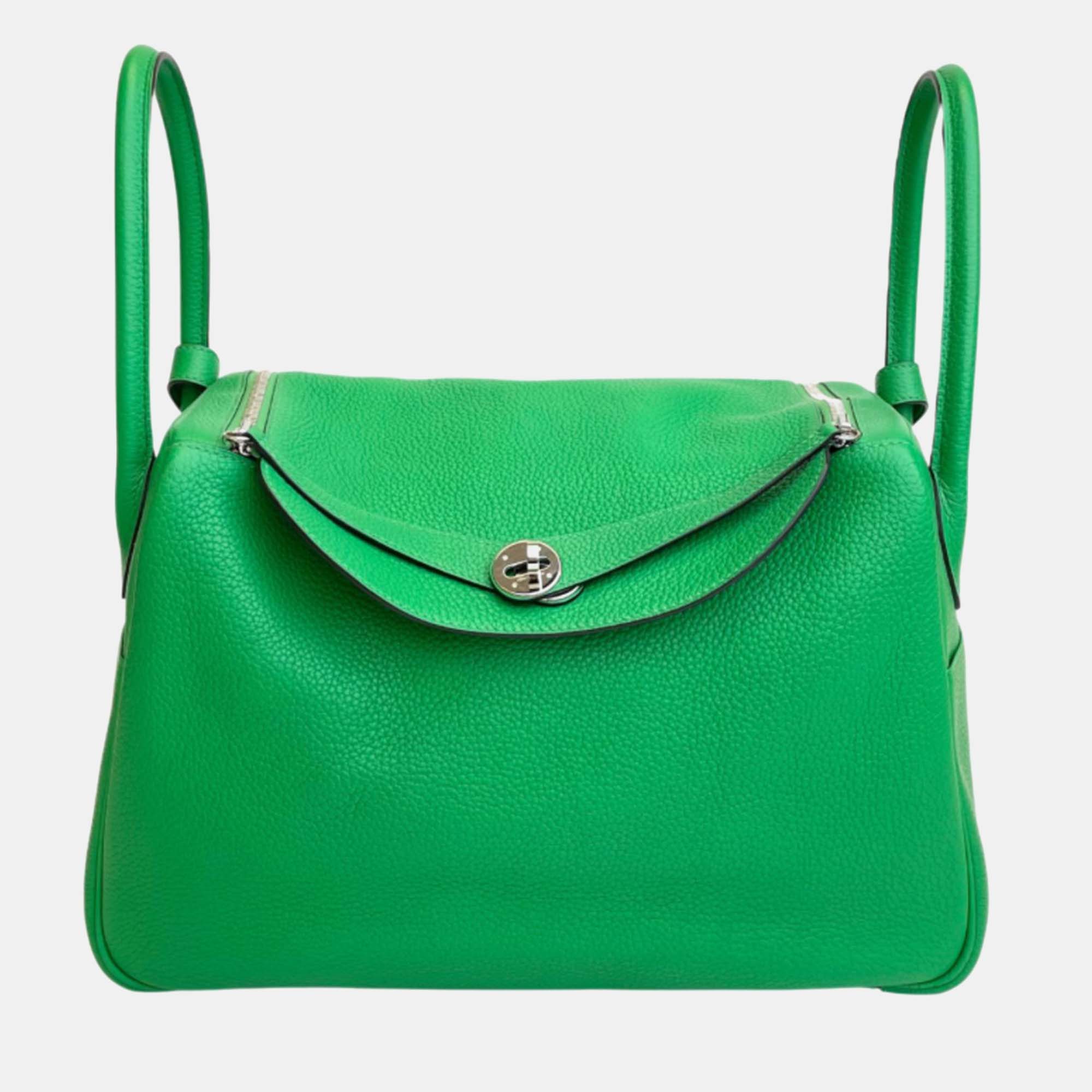 Hermes green togo leather lindy 34 shoulder bag
