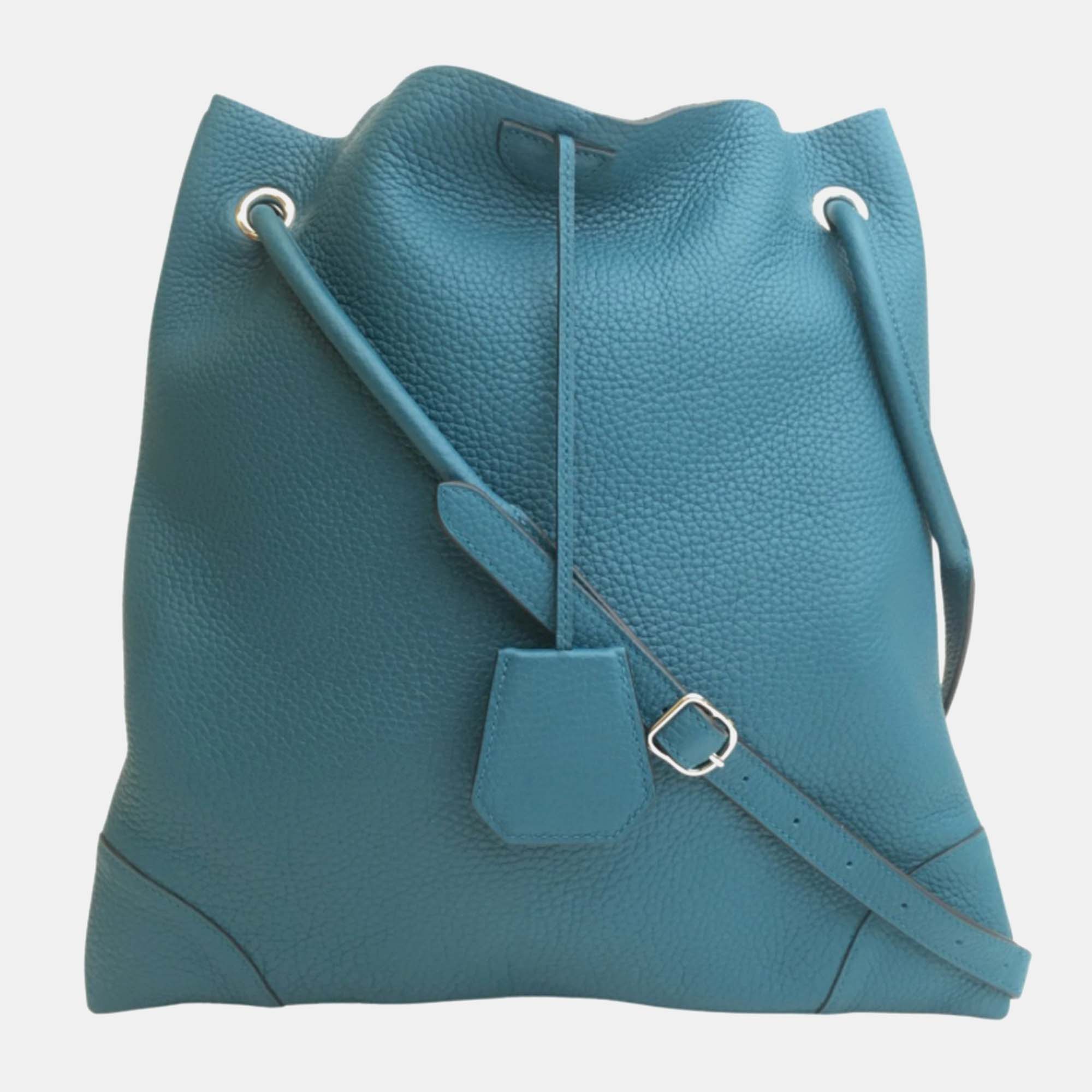 Hermes blue jean clemence leather city 33 shoulder bag