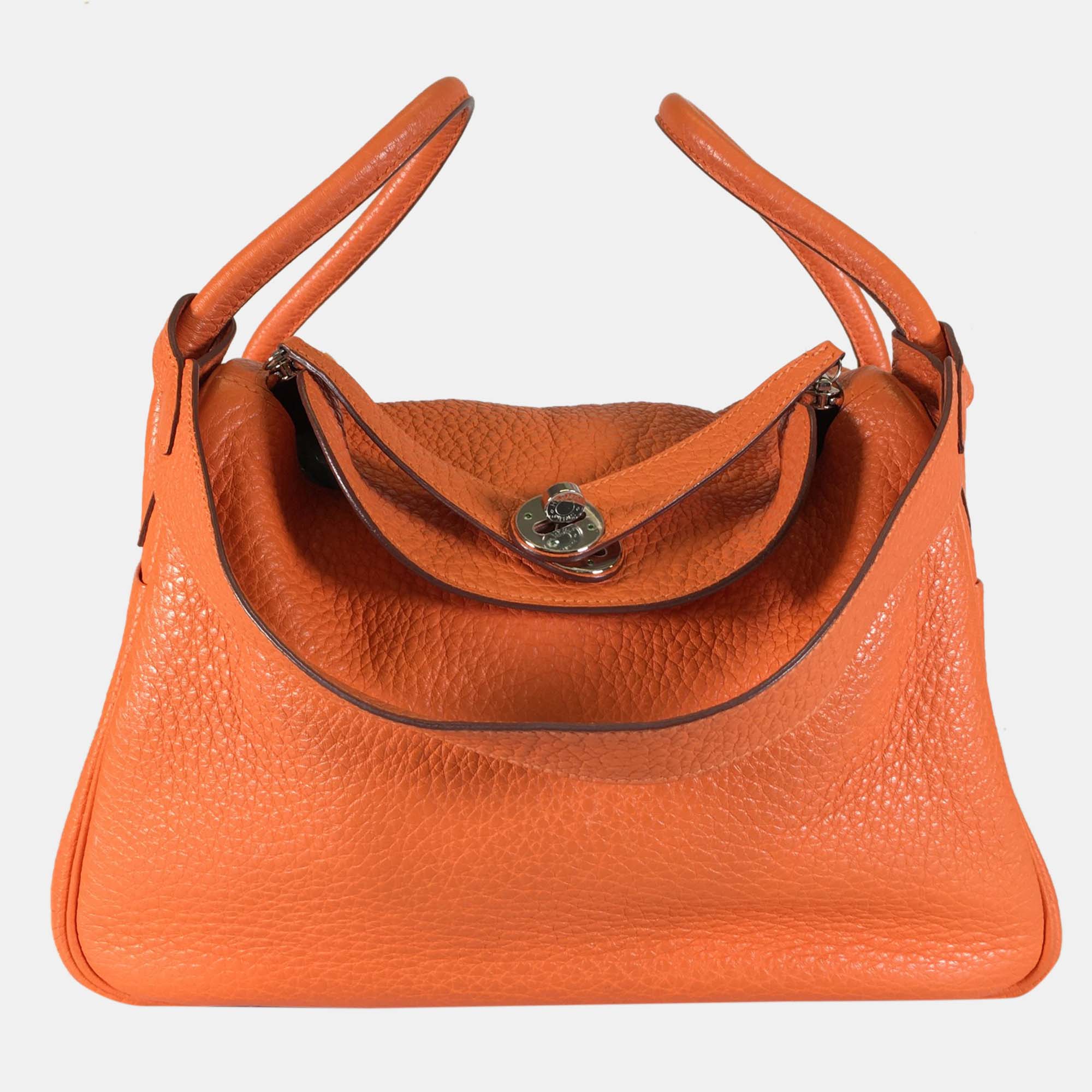Hermes orange clemence leather lindy 30 shoulder bag