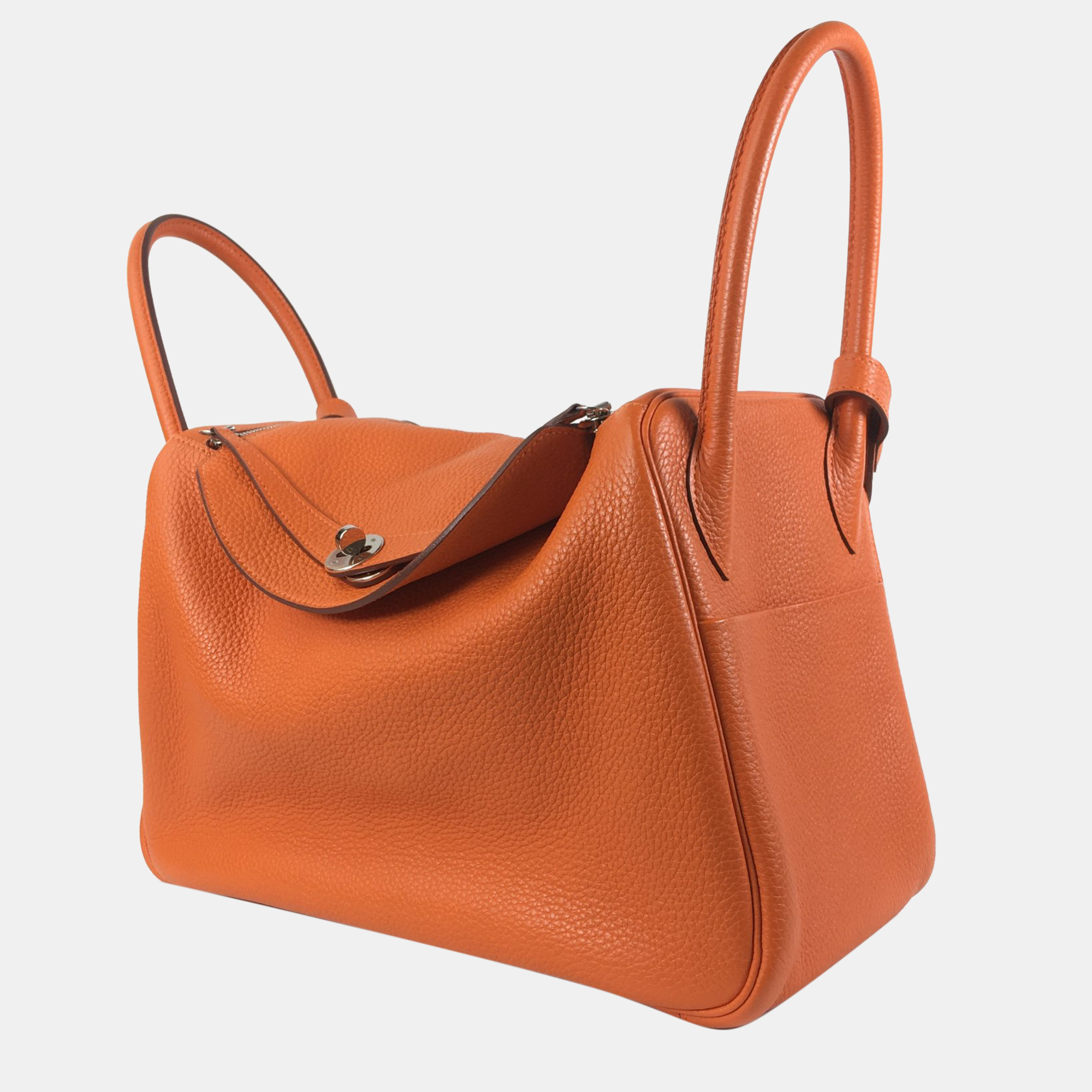 Hermes Orange Clemence Lindy 34 Handbag