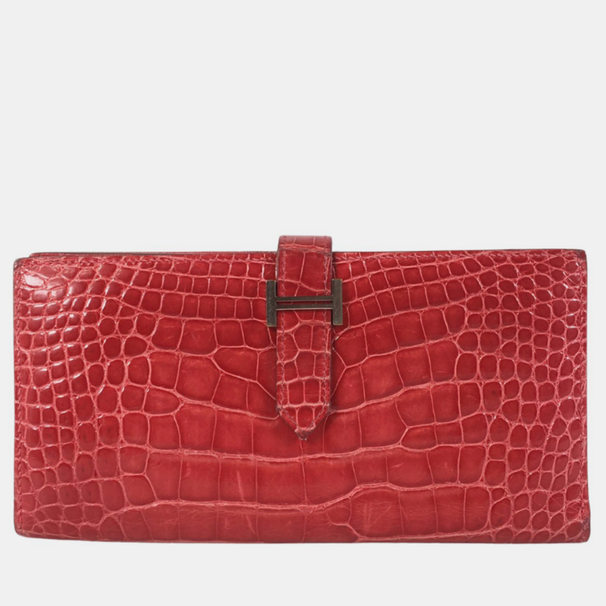 Hermes red crocodile bearn wallet