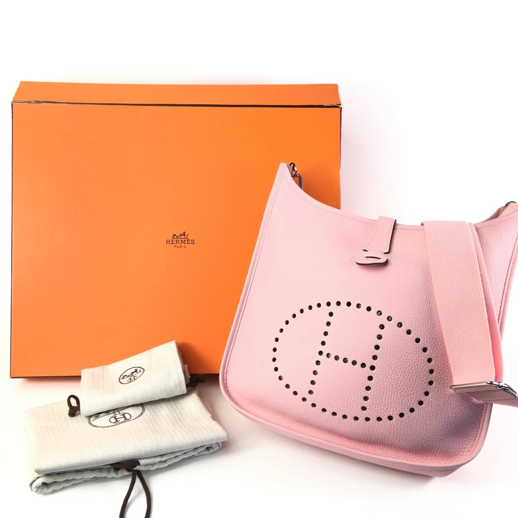 Hermes Rose Sakura Clemence Evelyne GM Bag