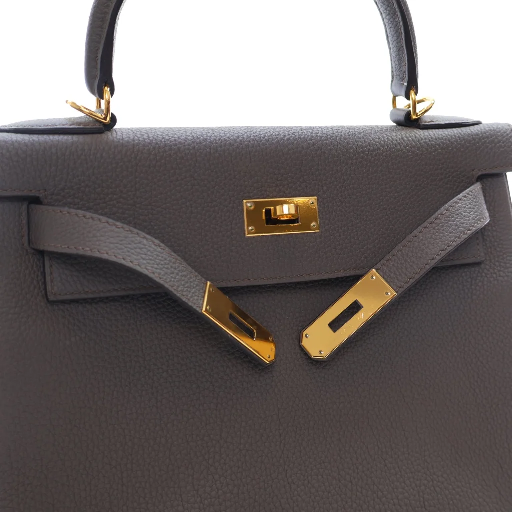 Hermes Gris Etain Togo Kelly 28 Handbag