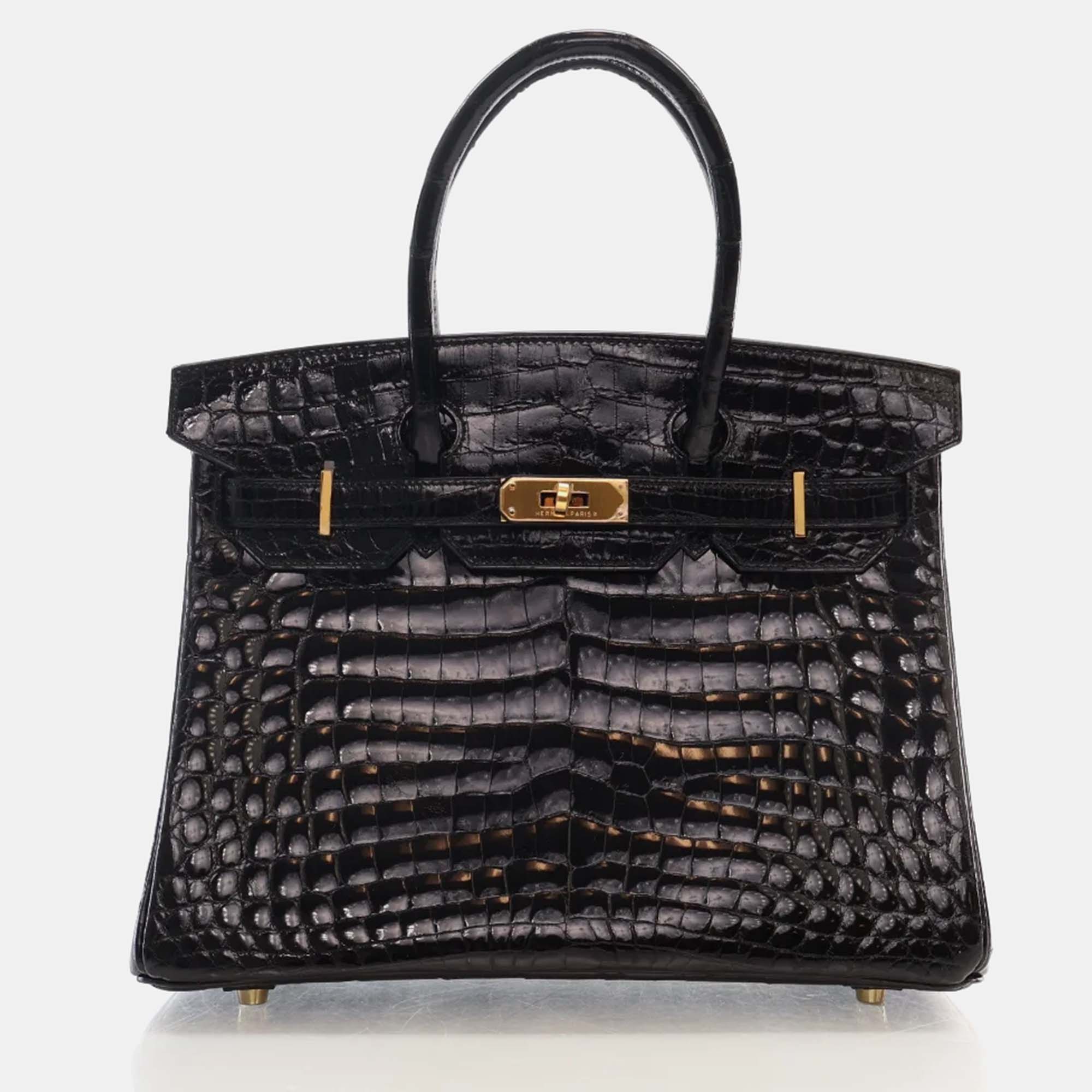 Hermes black alligator birkin 30 handbag