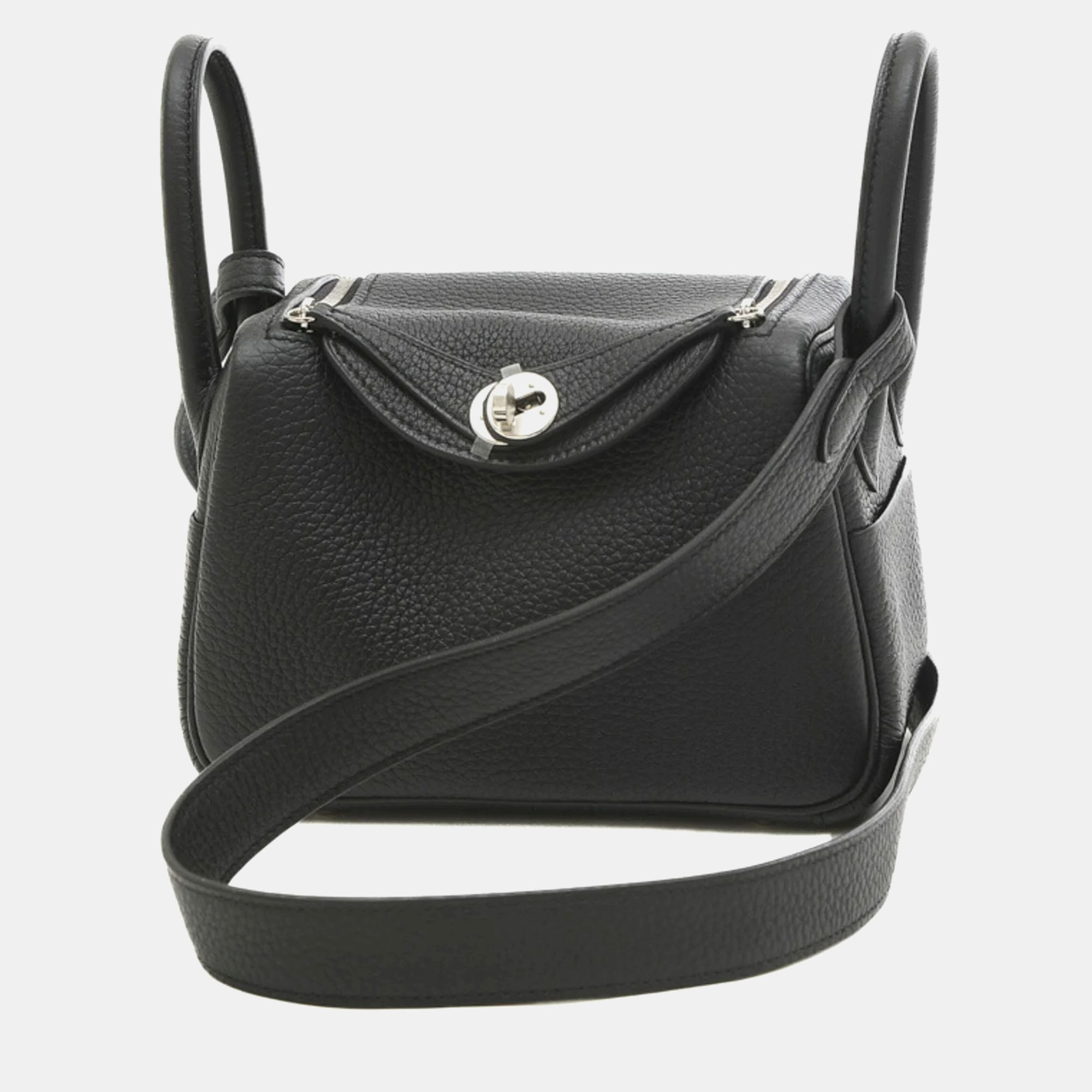 Hermes black taurillon clemence lindy handbag
