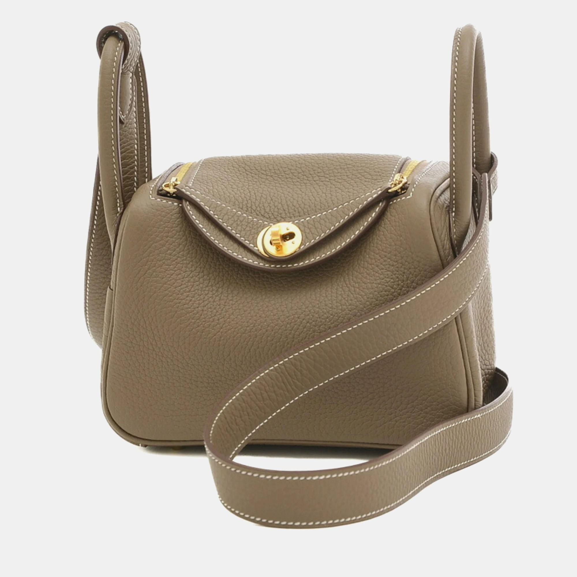 Hermes etoupe taurillon clemence lindy handbag