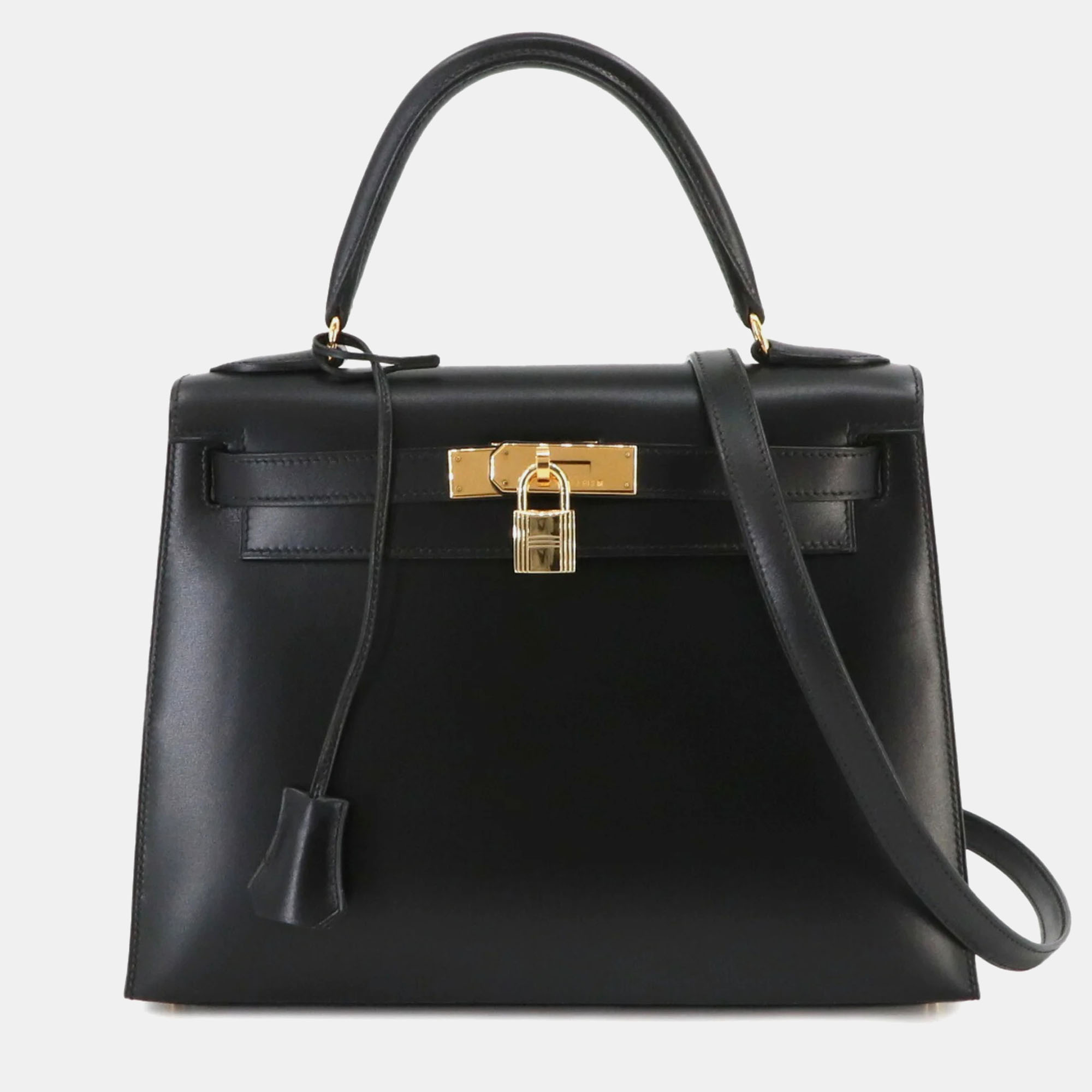 Hermes black box calf leather kelly 28 handbag