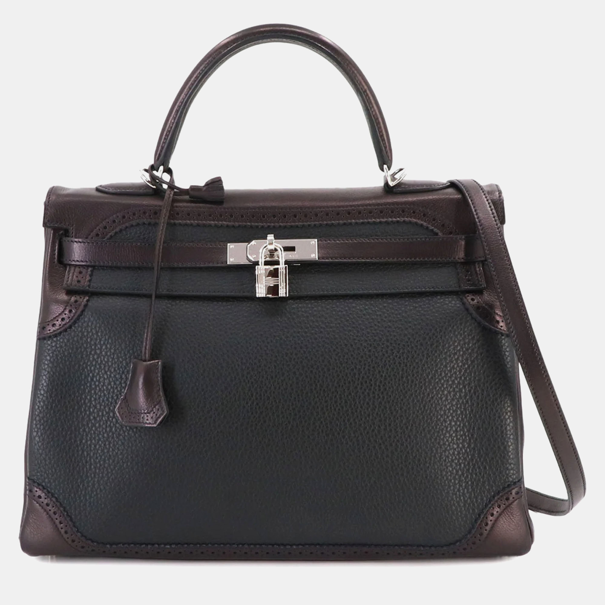 Hermes evergrain black purple taurillon clemence kelly 35 ghillies handbag