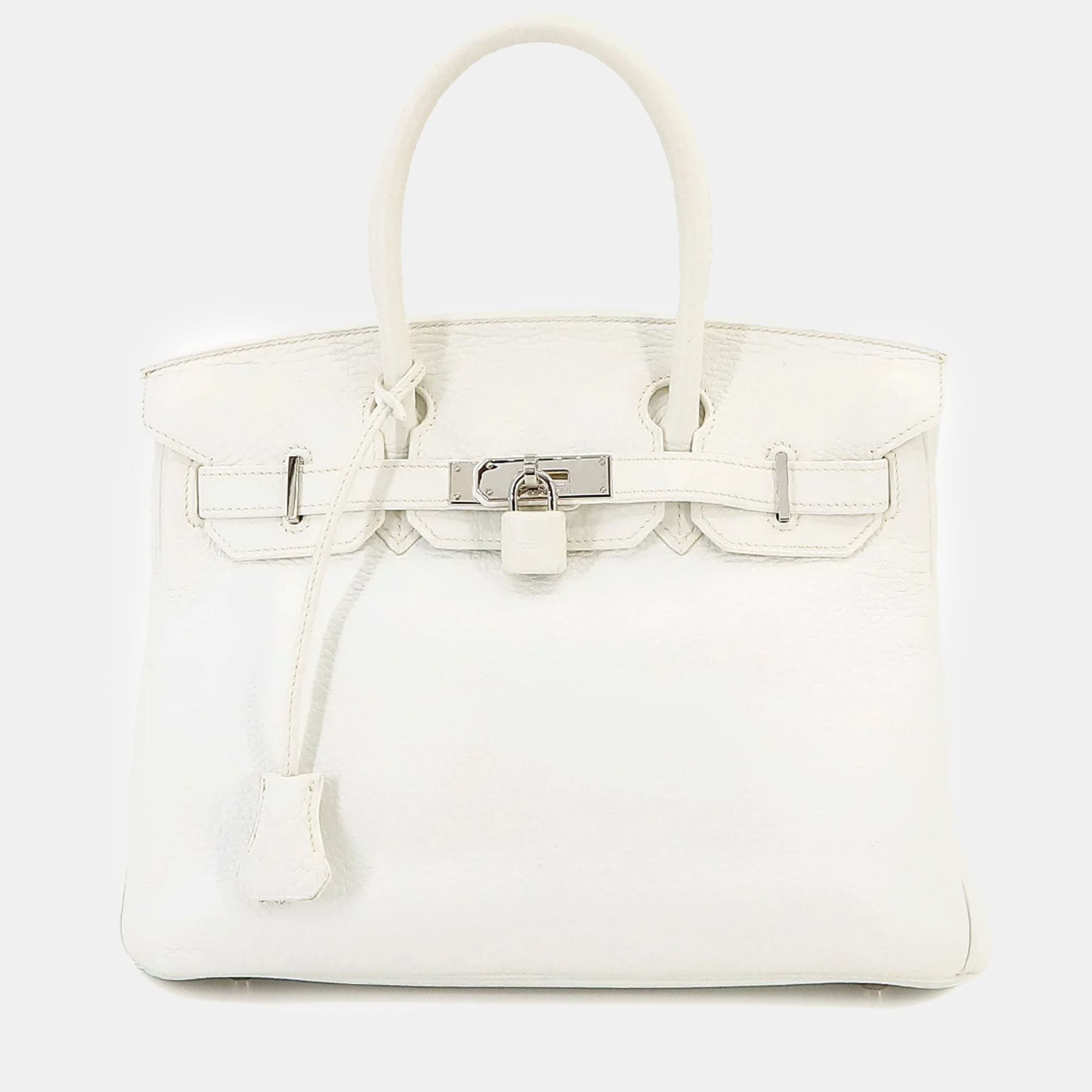 Hermes white taurillon clemence birkin 30 handbag