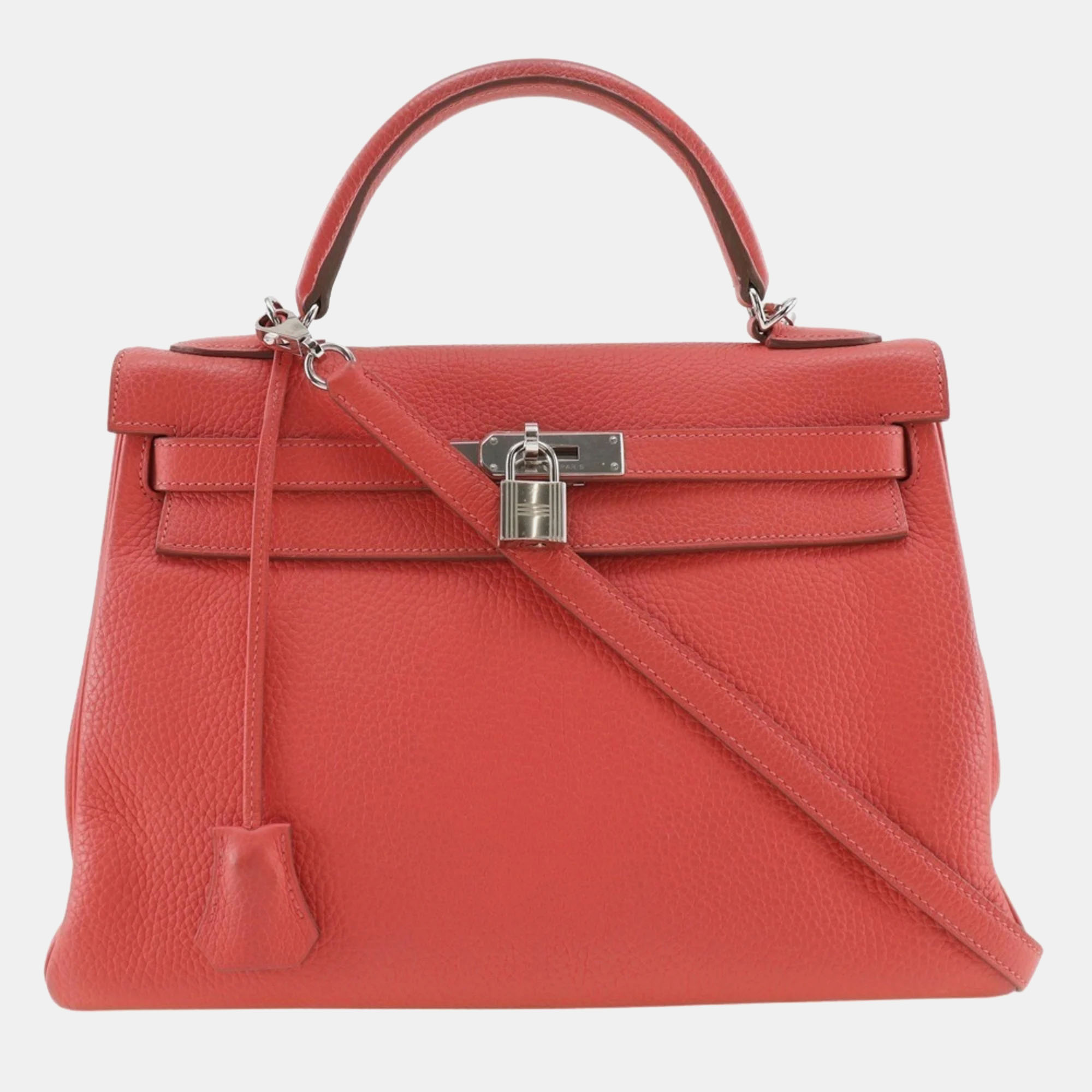 Hermes coral pink taurillon clemence kelly 32 handbag