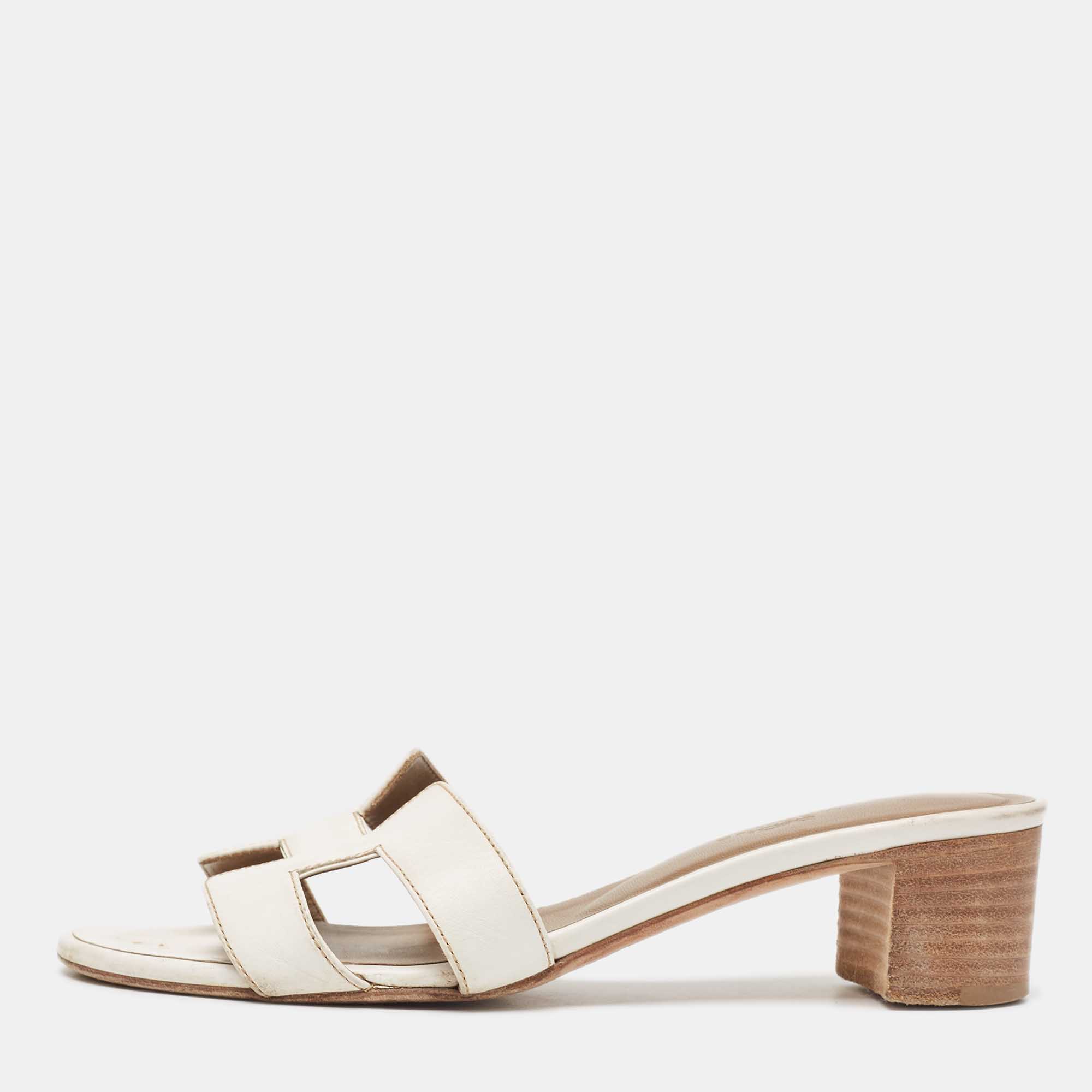 Hermes white leather oasis slide sandals size 36