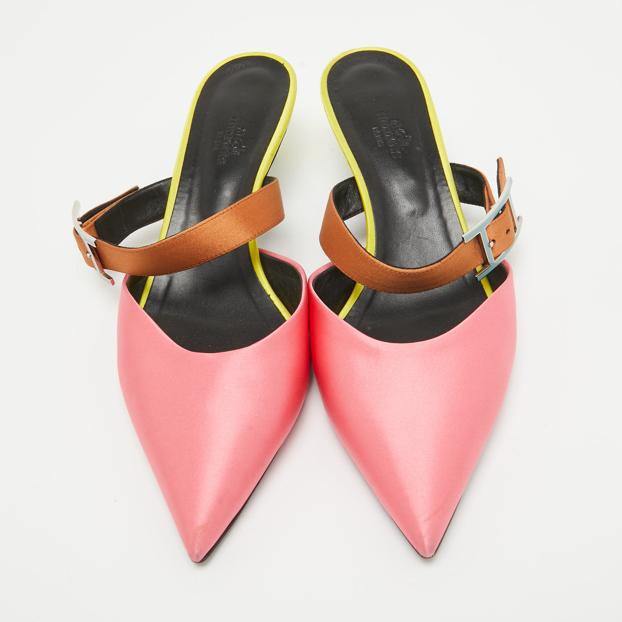 Hermes Tricolor Satin And Leather Blink Mule Size 39