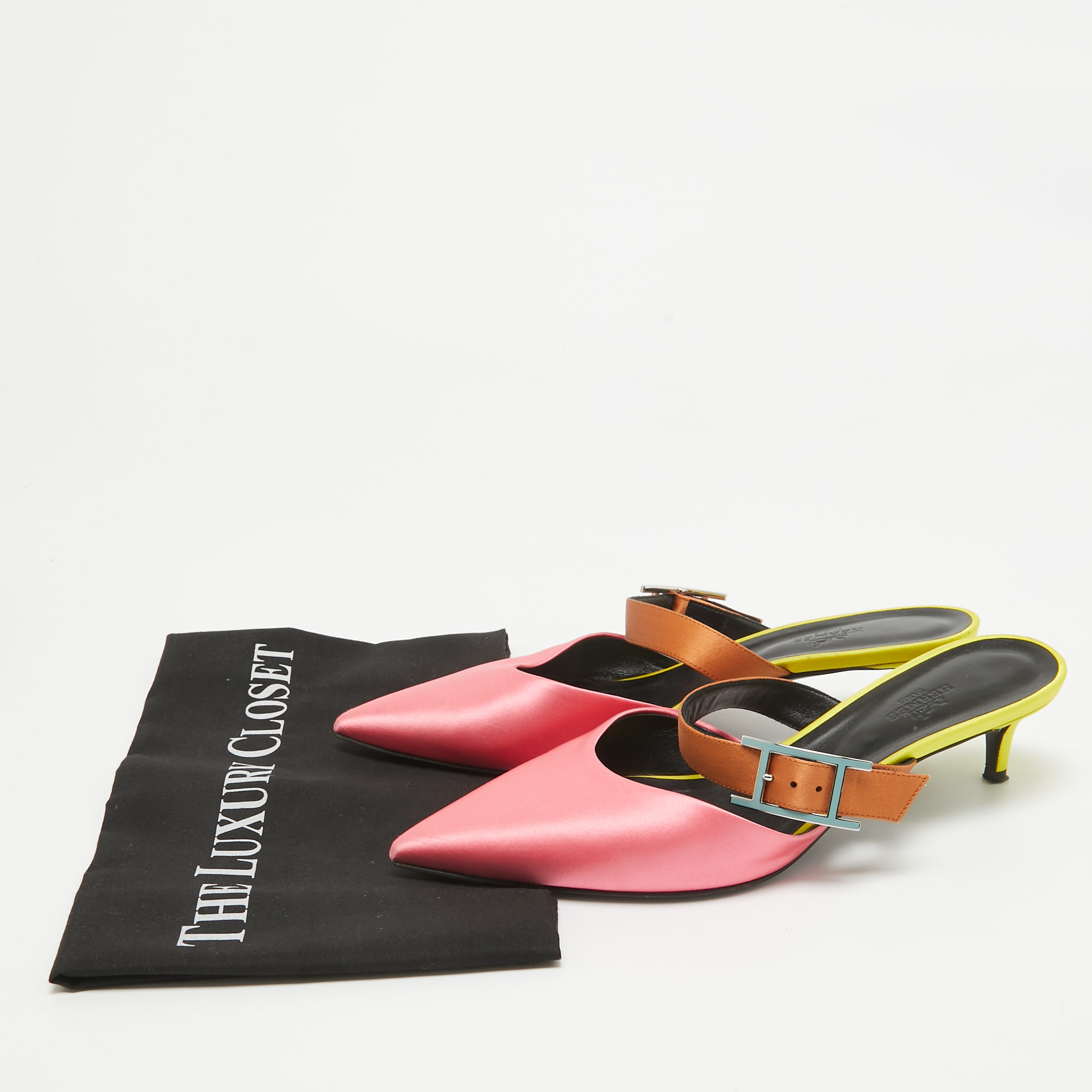 Hermes Tricolor Satin And Leather Blink Mule Size 39