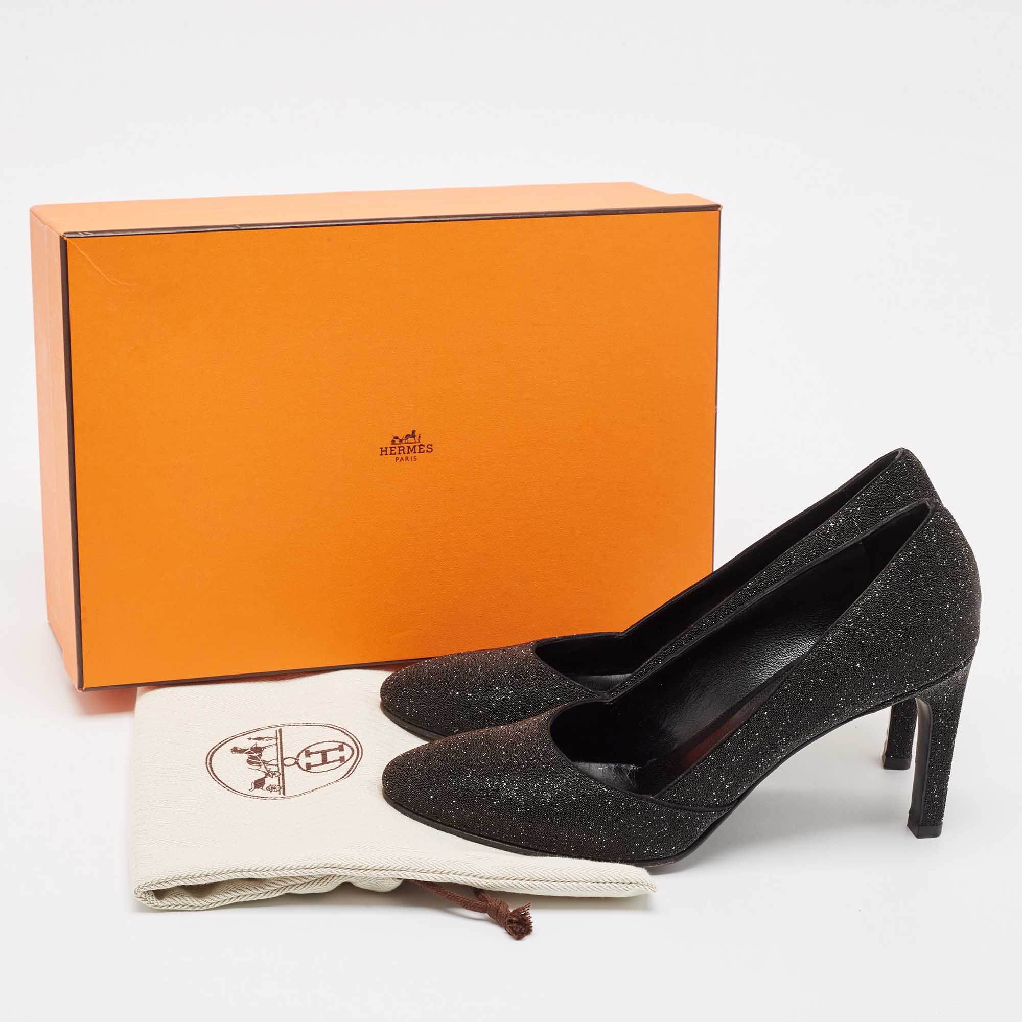 Hermes Black Crystal Round Toe Pumps Size 39.5