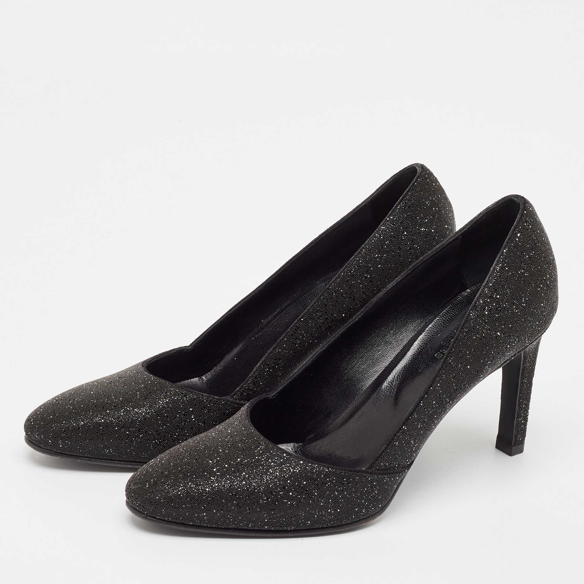 Hermes Black Crystal Round Toe Pumps Size 39.5