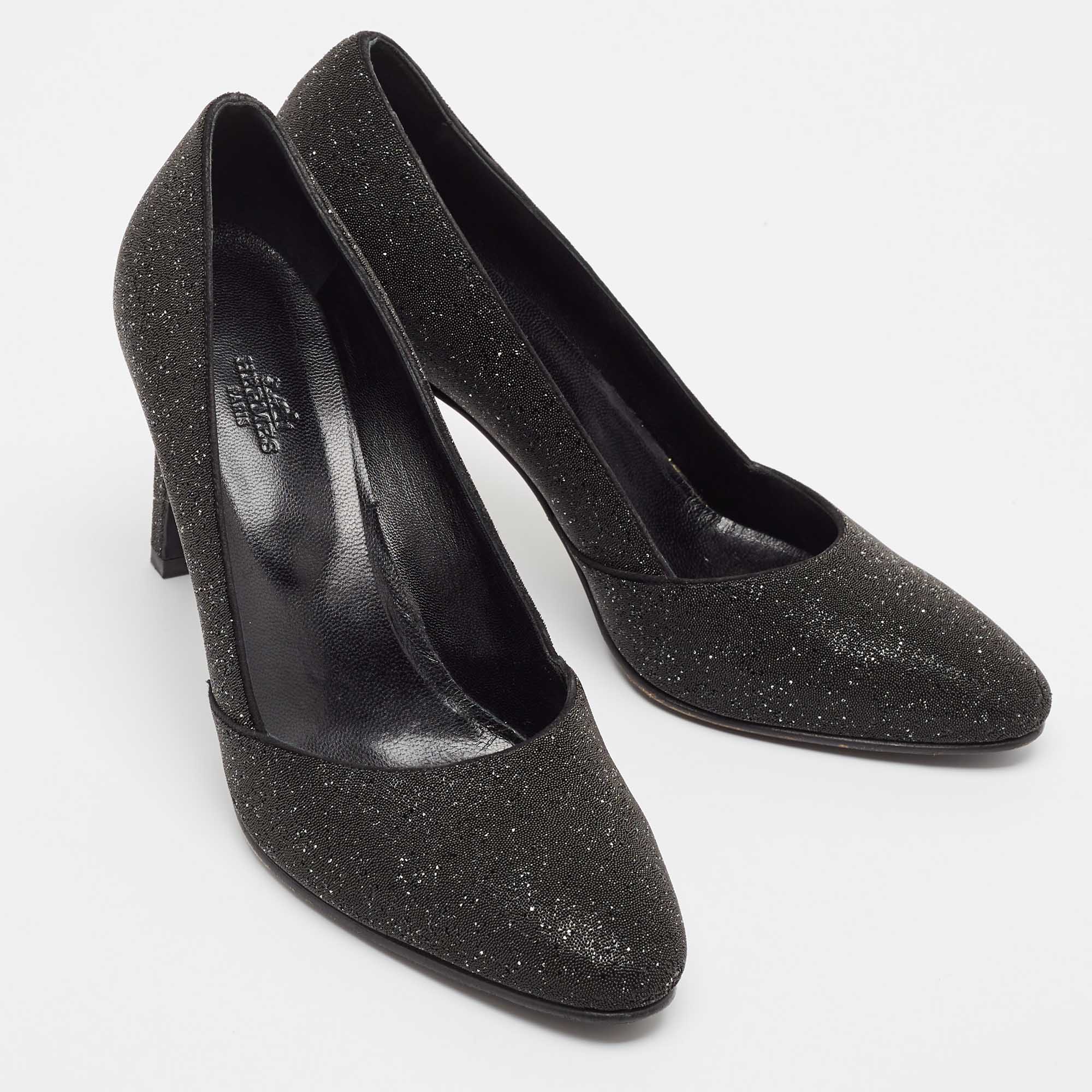 Hermes Black Crystal Round Toe Pumps Size 39.5