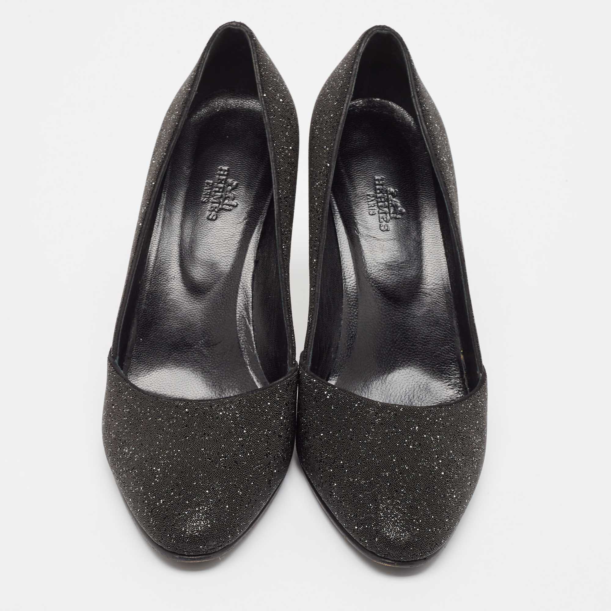 Hermes Black Crystal Round Toe Pumps Size 39.5