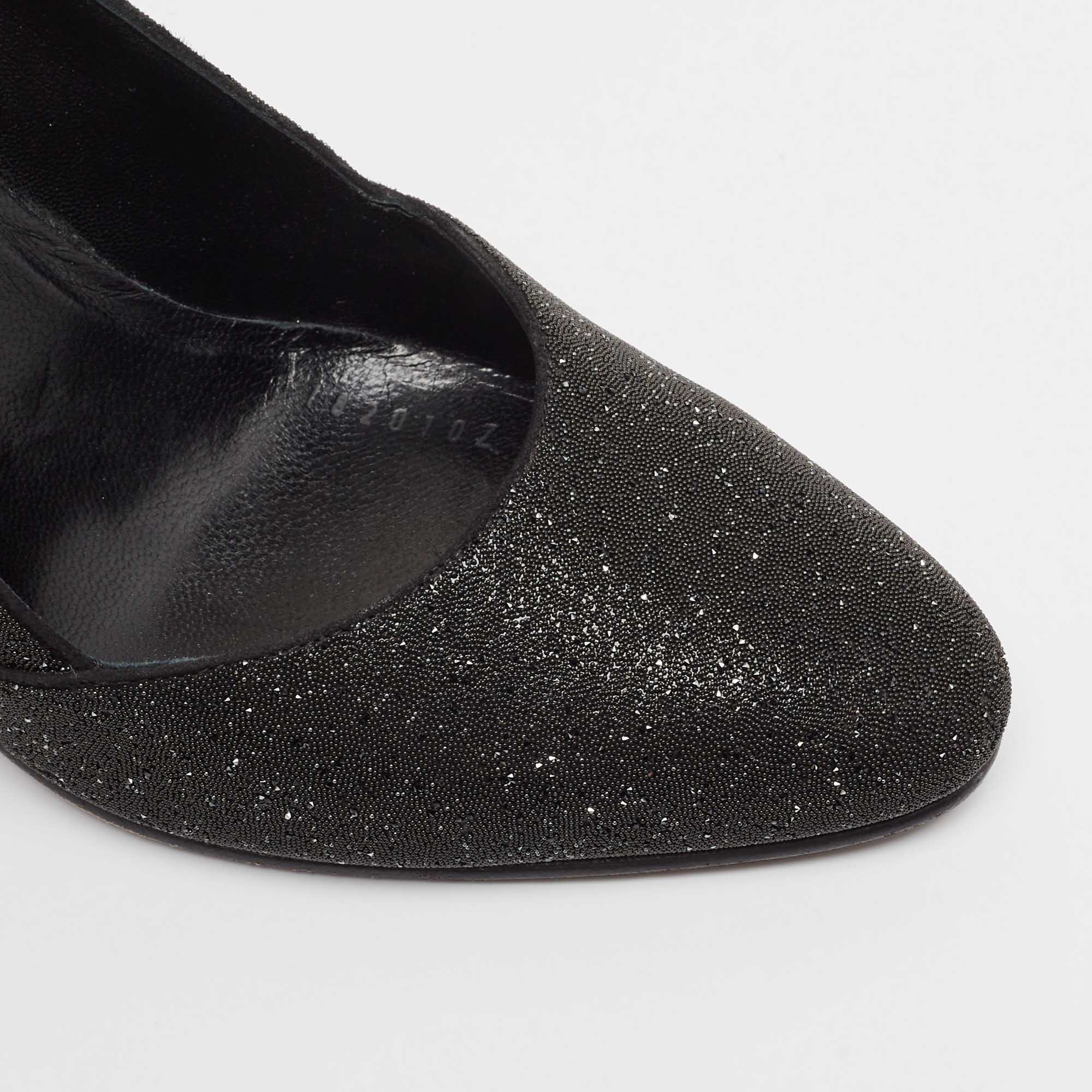 Hermes Black Crystal Round Toe Pumps Size 39.5