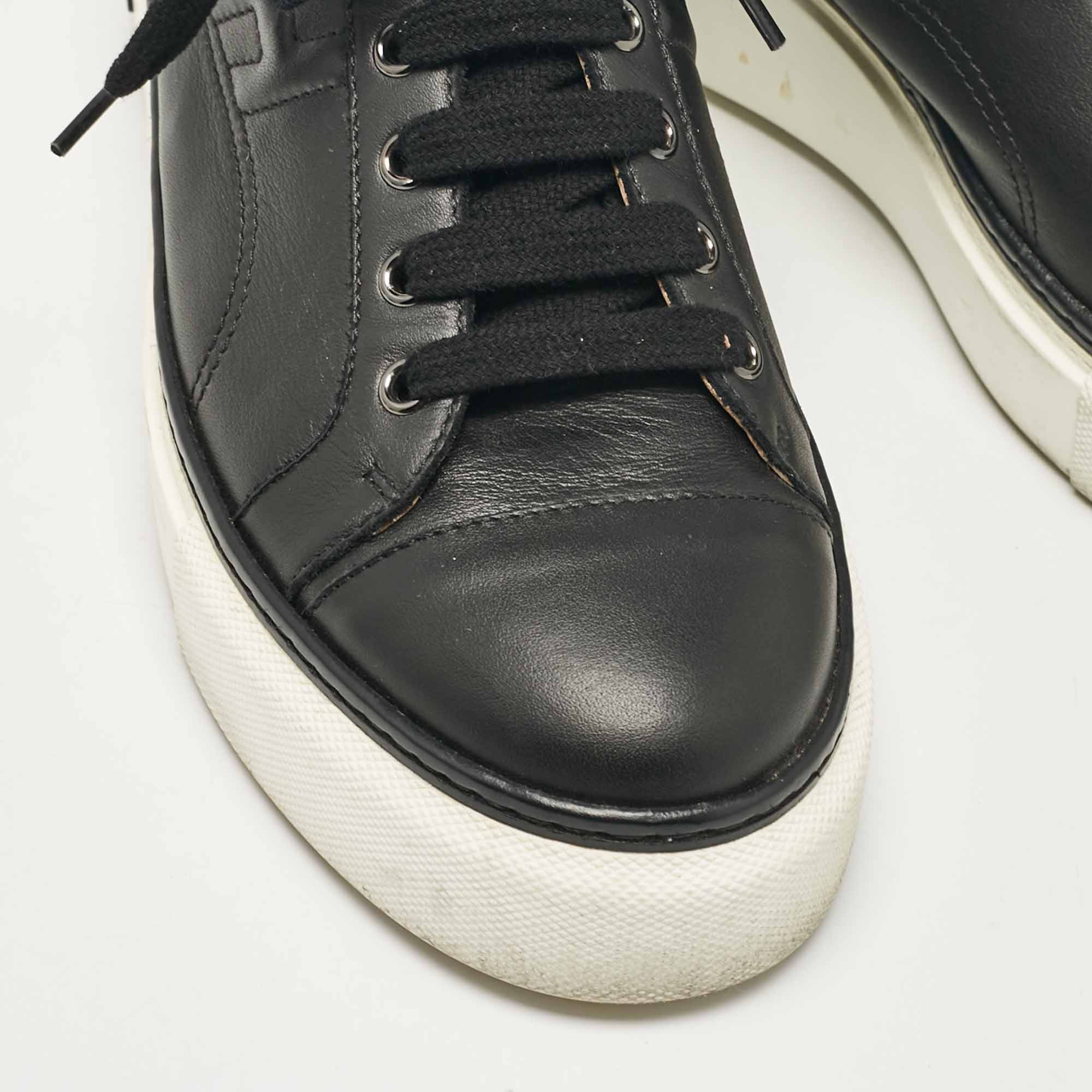 Hermes Black Leather Quicker Low Top Sneakers Size 39.5