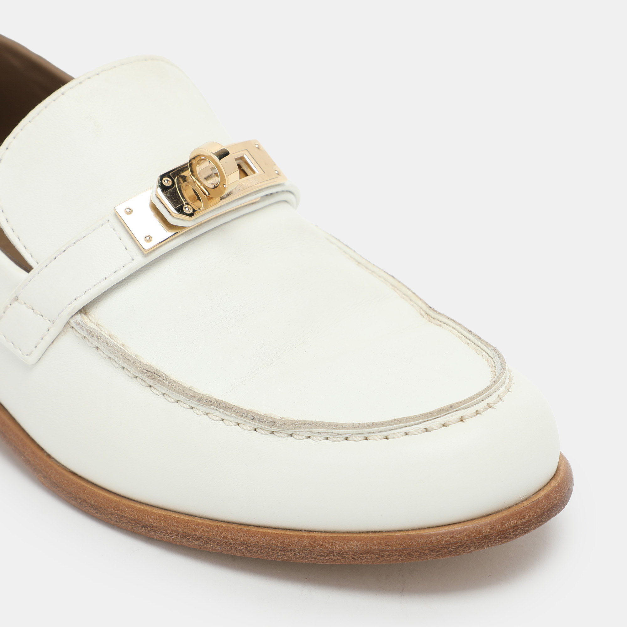 Hermes White Leather Destin Loafers Size 35