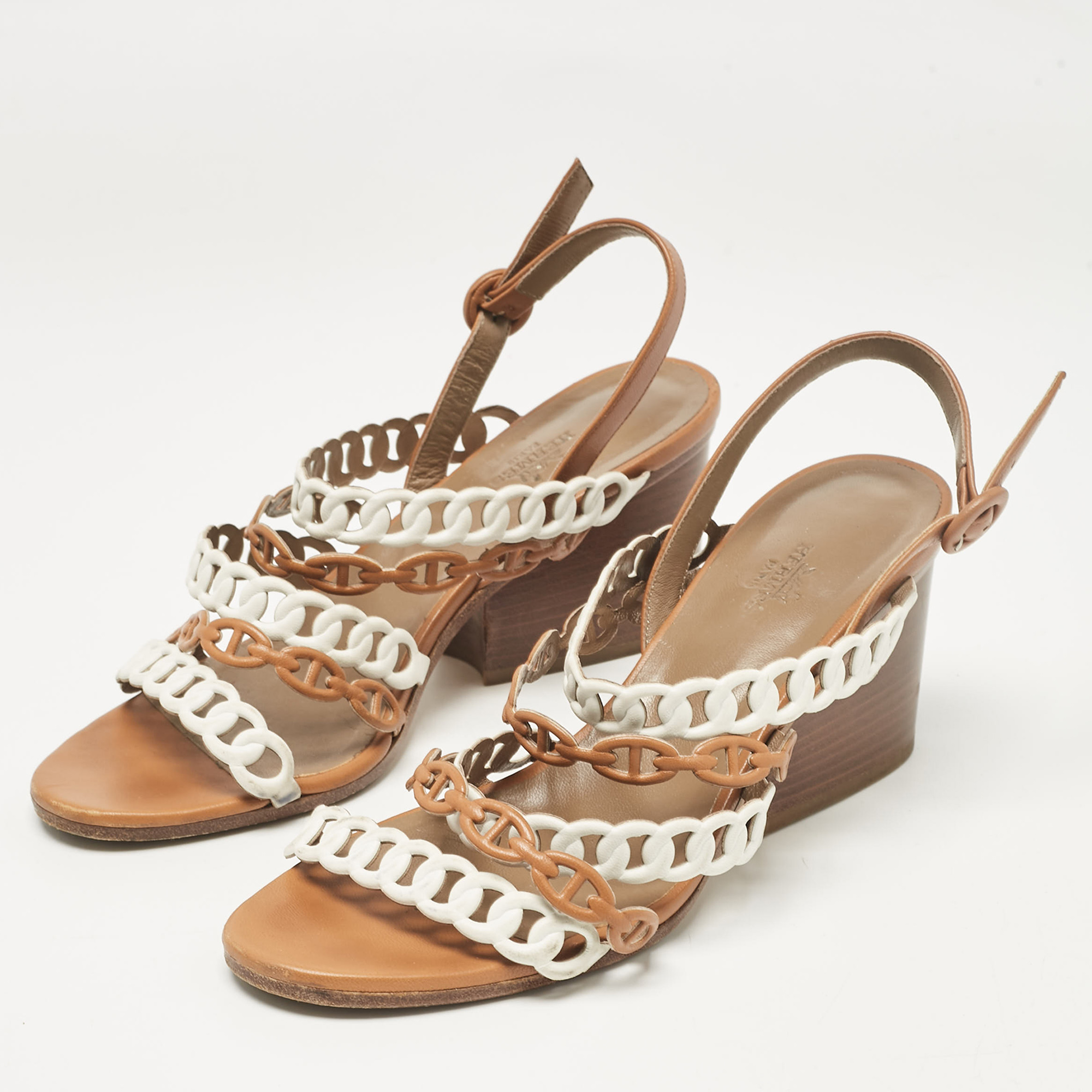 Hermes Brown Leather Romy Ankle Strap Sandals Size 39