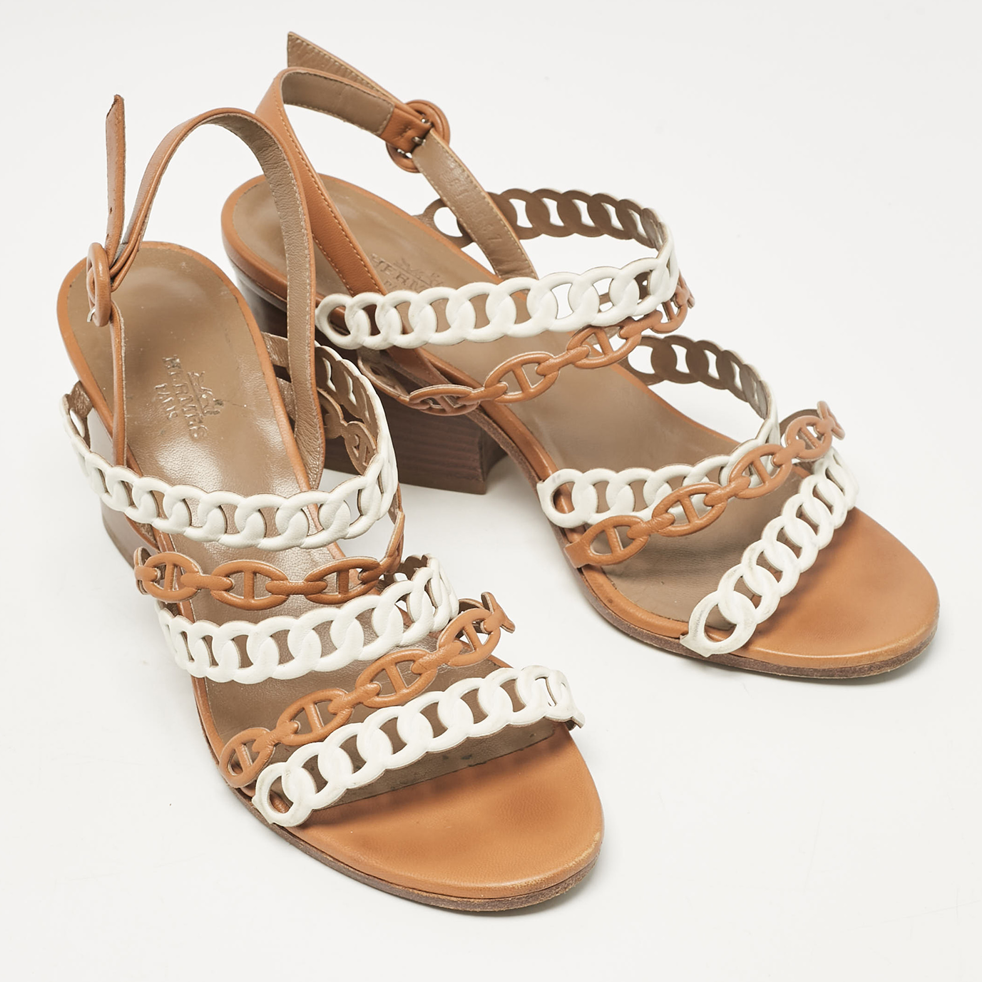 Hermes Brown Leather Romy Ankle Strap Sandals Size 39