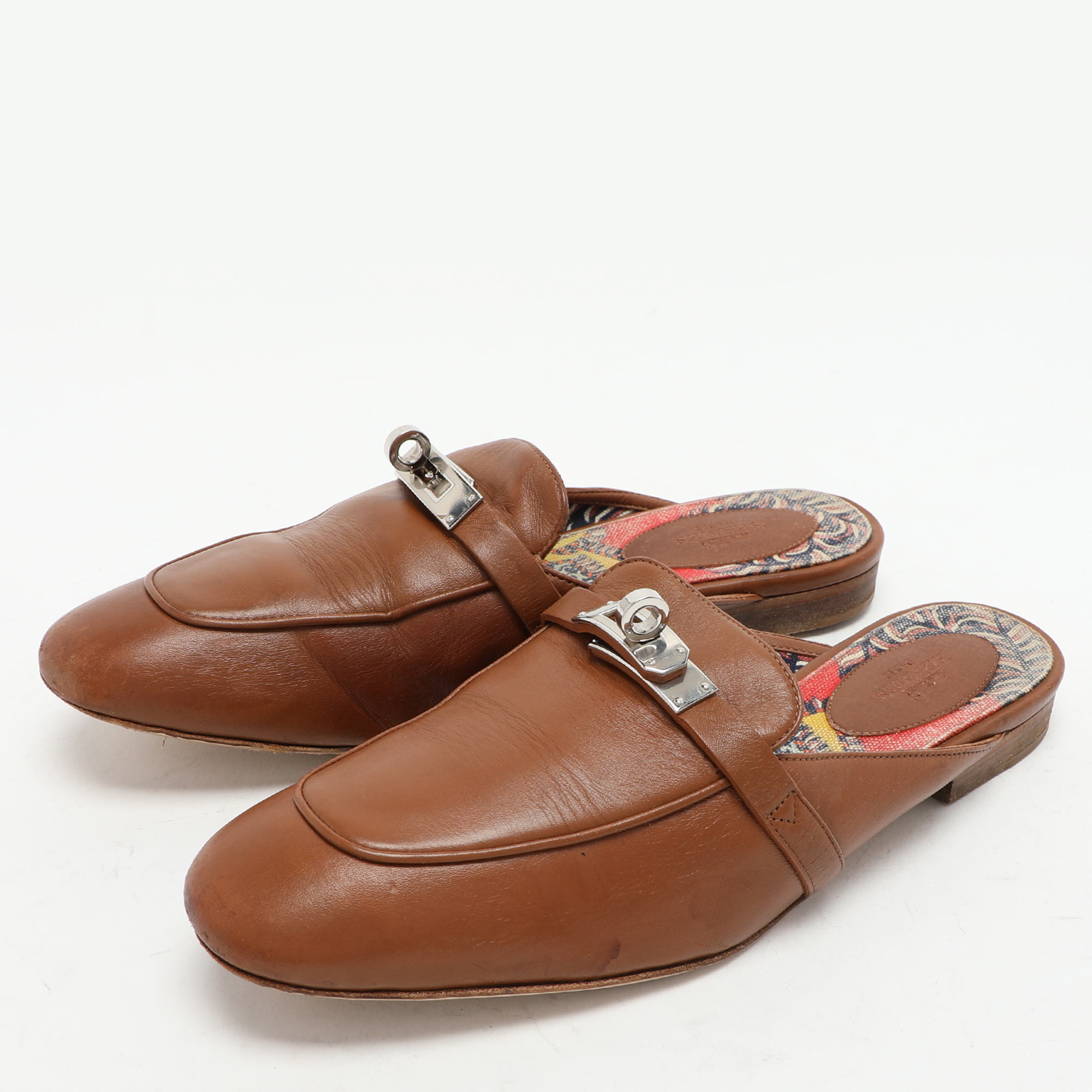 Hermes Brown Leather Oz Mules Size 38