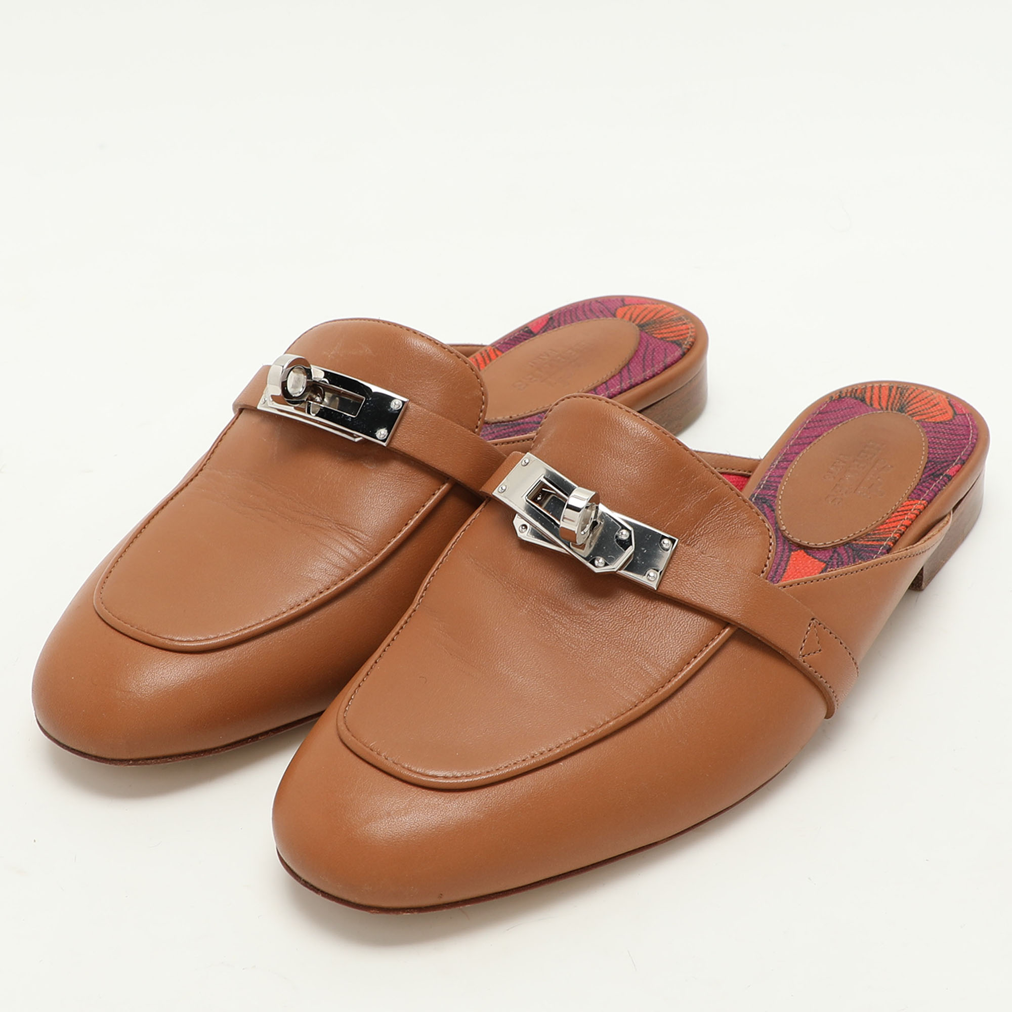 Hermes Brown Leather Oz Mules Size 35