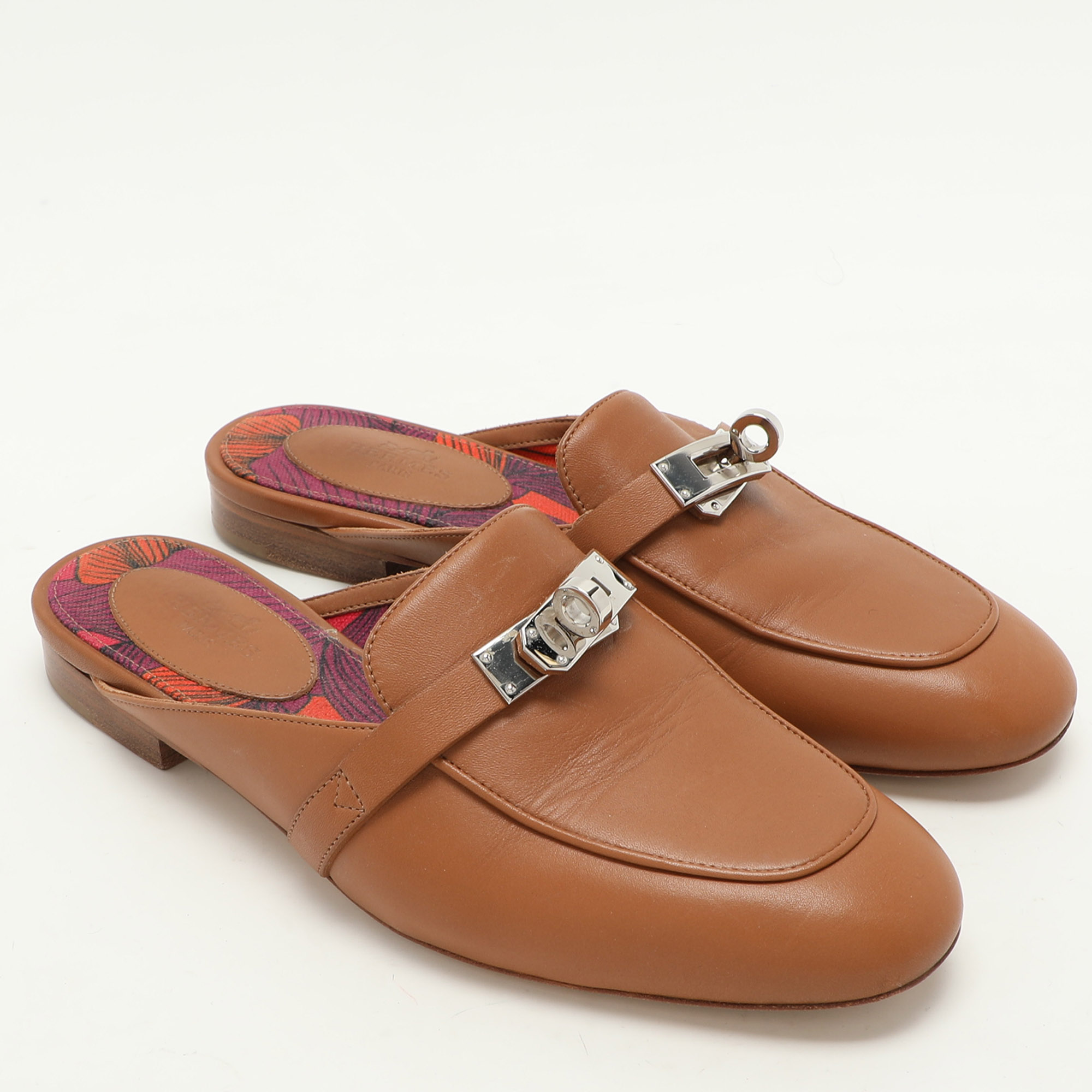 Hermes Brown Leather Oz Mules Size 35